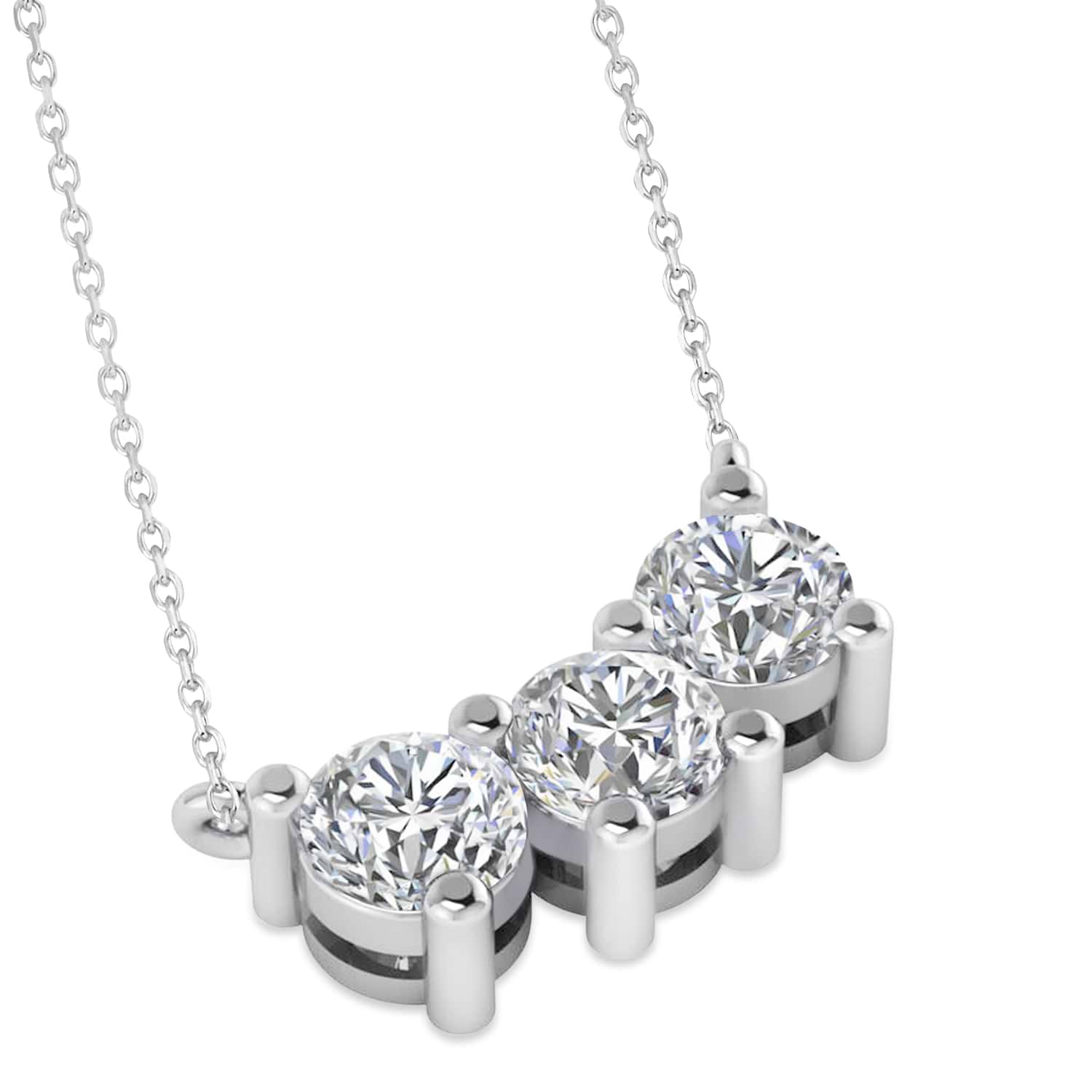 Three Stone Diamond Pendant Necklace 14k White Gold (1.50ct)