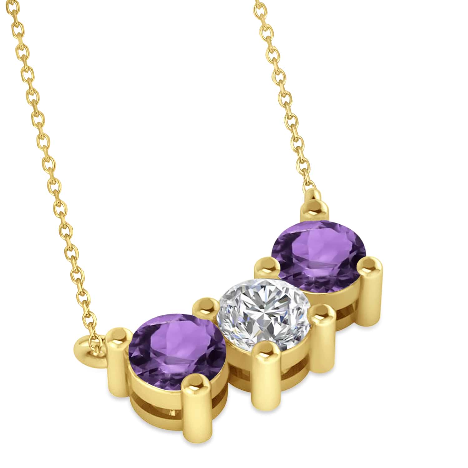 Three Stone Diamond & Amethyst Pendant Necklace 14k Yellow Gold (1.50ct)