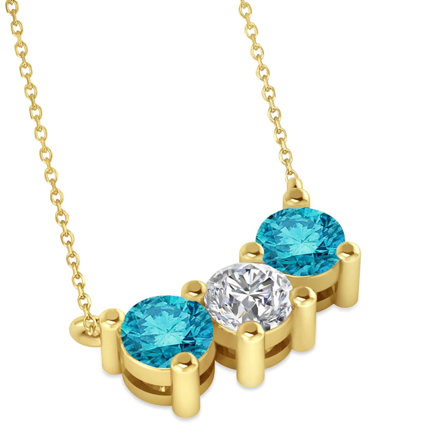Three Stone Diamond & Blue Diamond Pendant Necklace 14k Yellow Gold (1.50ct)