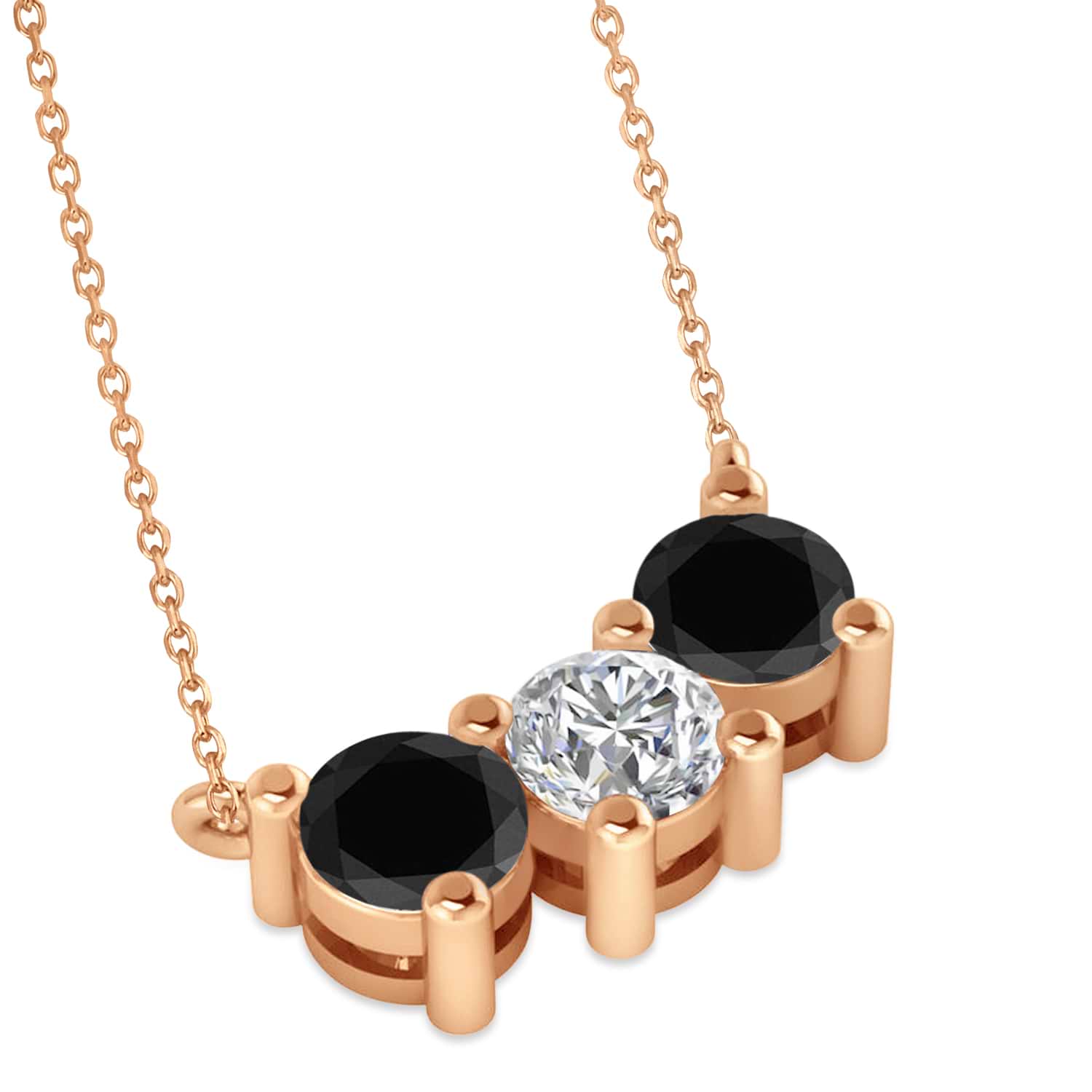 Three Stone Diamond & Black Diamond Pendant Necklace 14k Rose Gold (1.50ct)