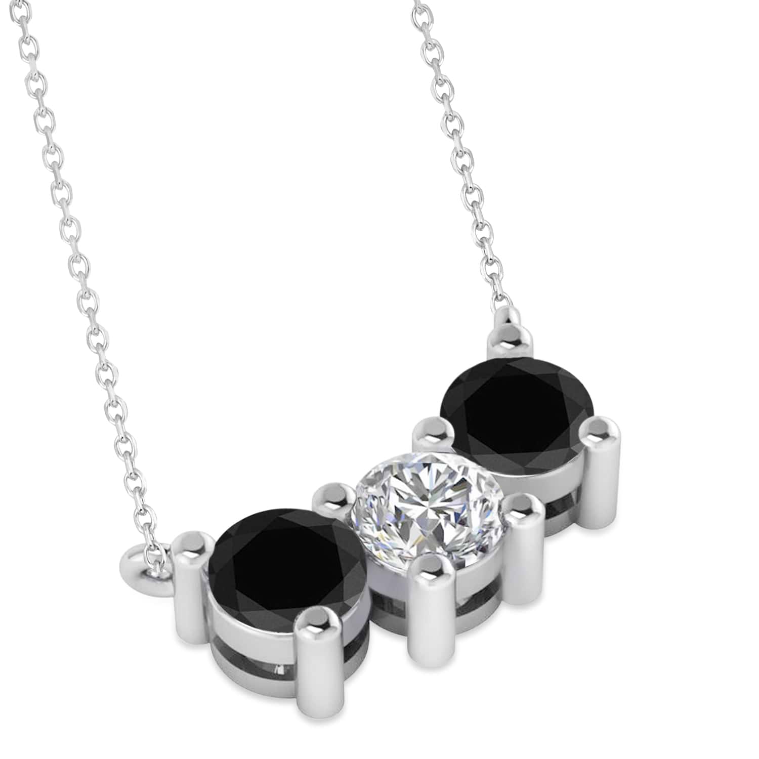 Three Stone Diamond & Black Diamond Pendant Necklace 14k White Gold (1.50ct)
