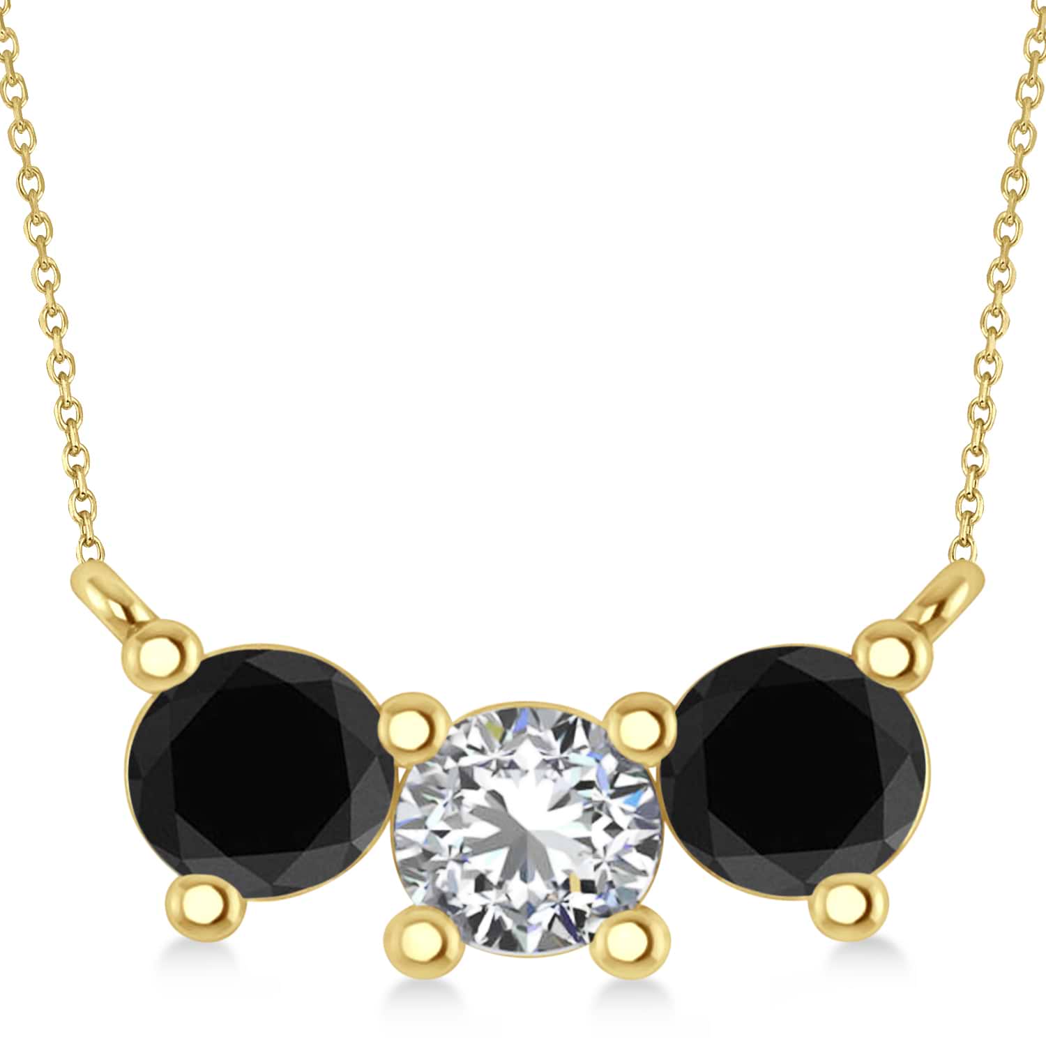 Three Stone Diamond & Black Diamond Pendant Necklace 14k Yellow Gold (1.50ct)