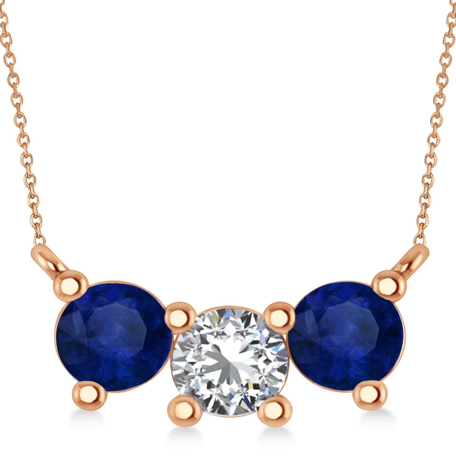 Three Stone Diamond & Blue Sapphire Pendant Necklace 14k Rose Gold (1.50ct)