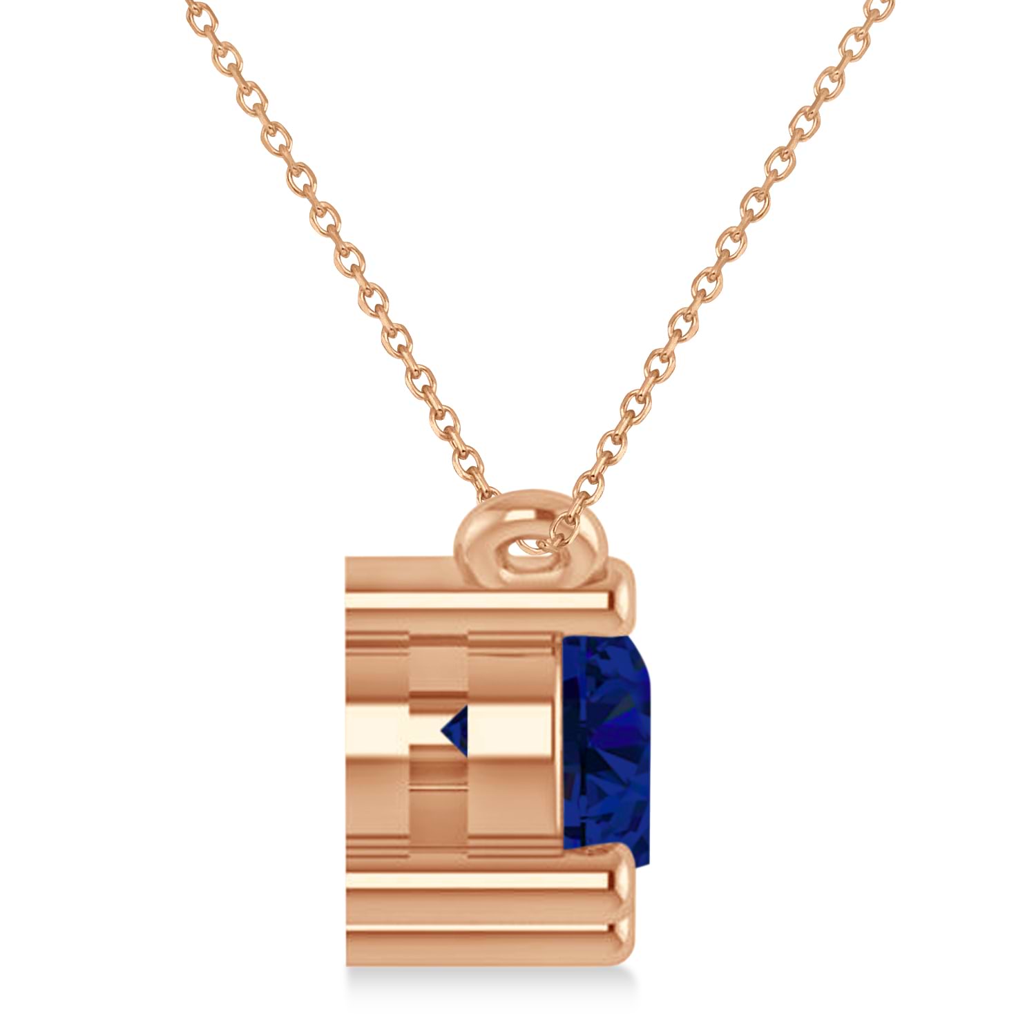 Three Stone Diamond & Blue Sapphire Pendant Necklace 14k Rose Gold (1.50ct)