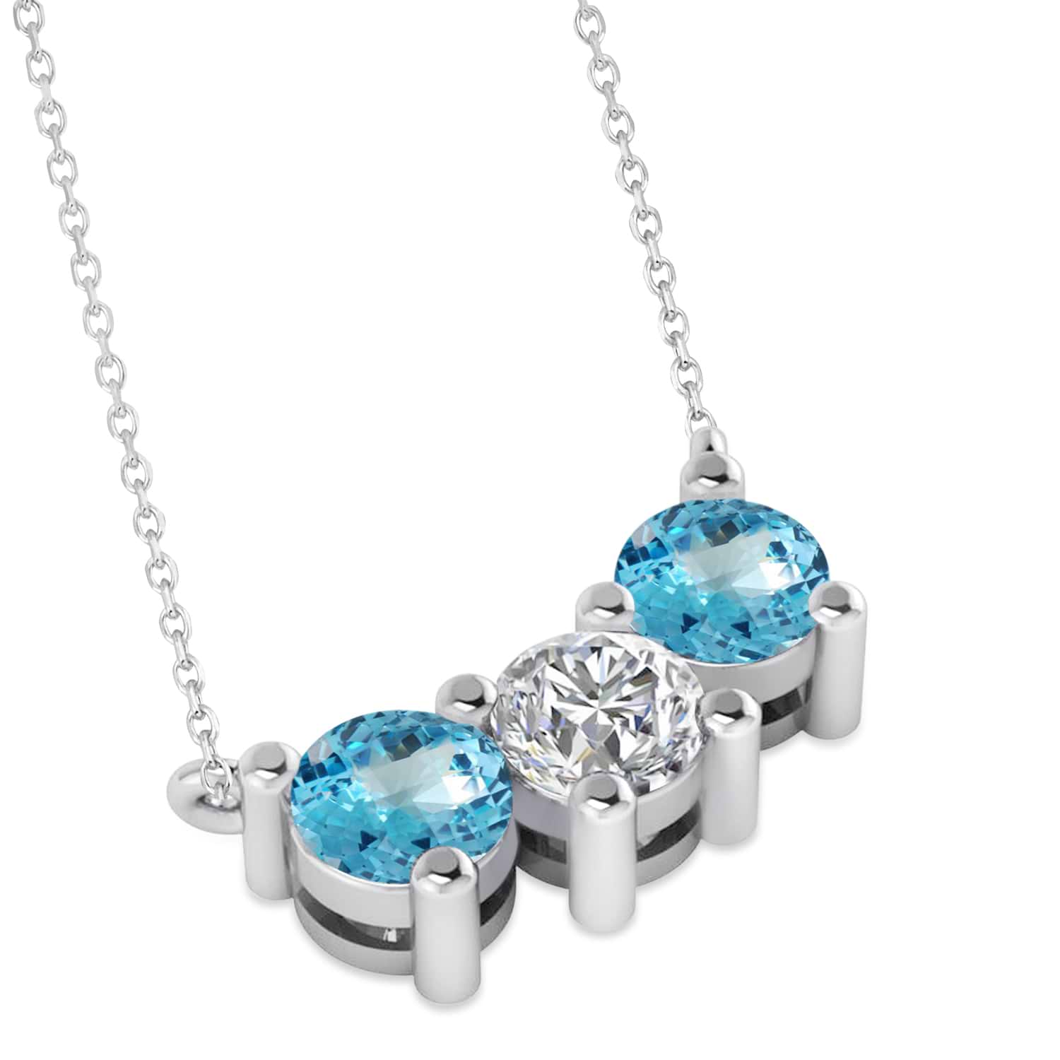 Three Stone Diamond & Blue Topaz Pendant Necklace 14k White Gold (1.50ct)