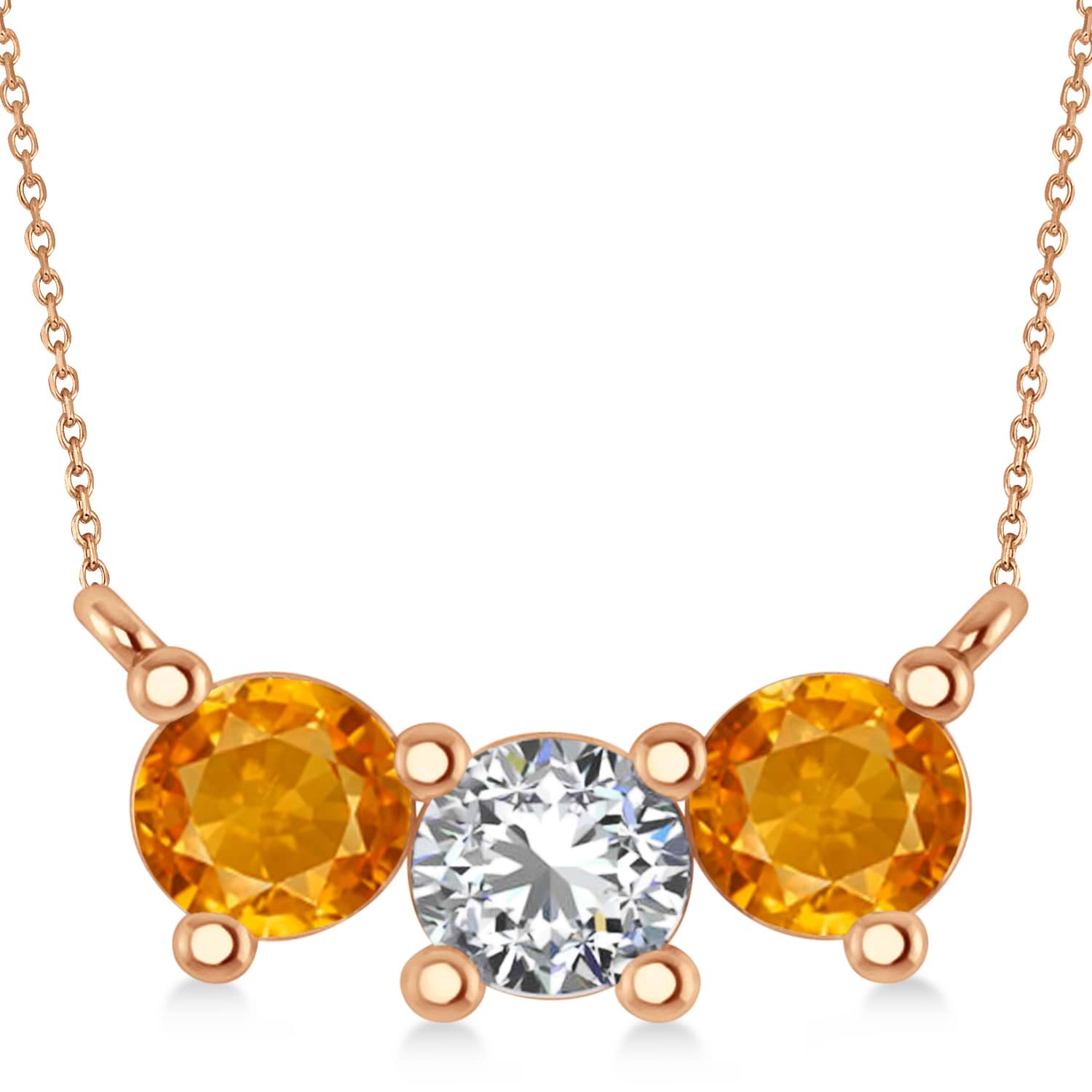 Three Stone Diamond & Citrine Pendant Necklace 14k Rose Gold (1.50ct)