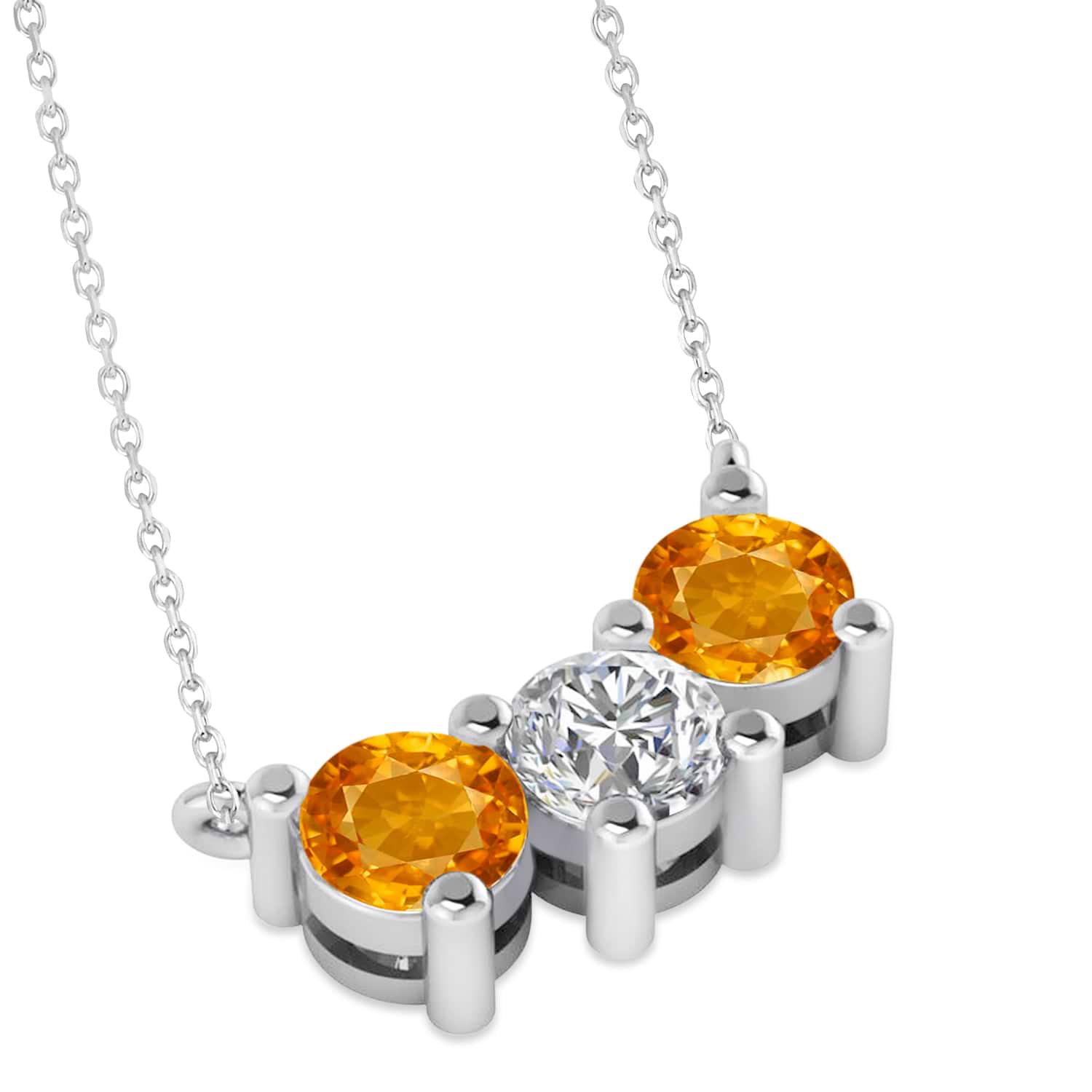 Three Stone Diamond & Citrine Pendant Necklace 14k White Gold (1.50ct)