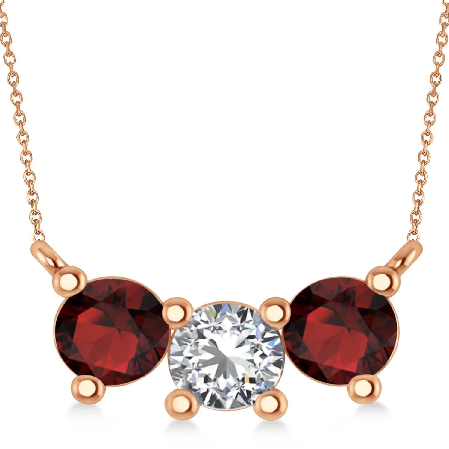 Three Stone Diamond & Garnet Pendant Necklace 14k Rose Gold (1.50ct)
