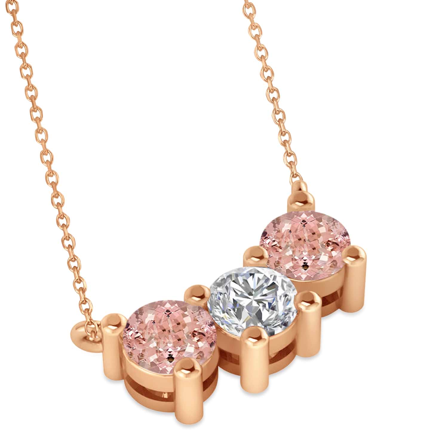 Three Stone Diamond & Morganite Pendant Necklace 14k Rose Gold (1.50ct)