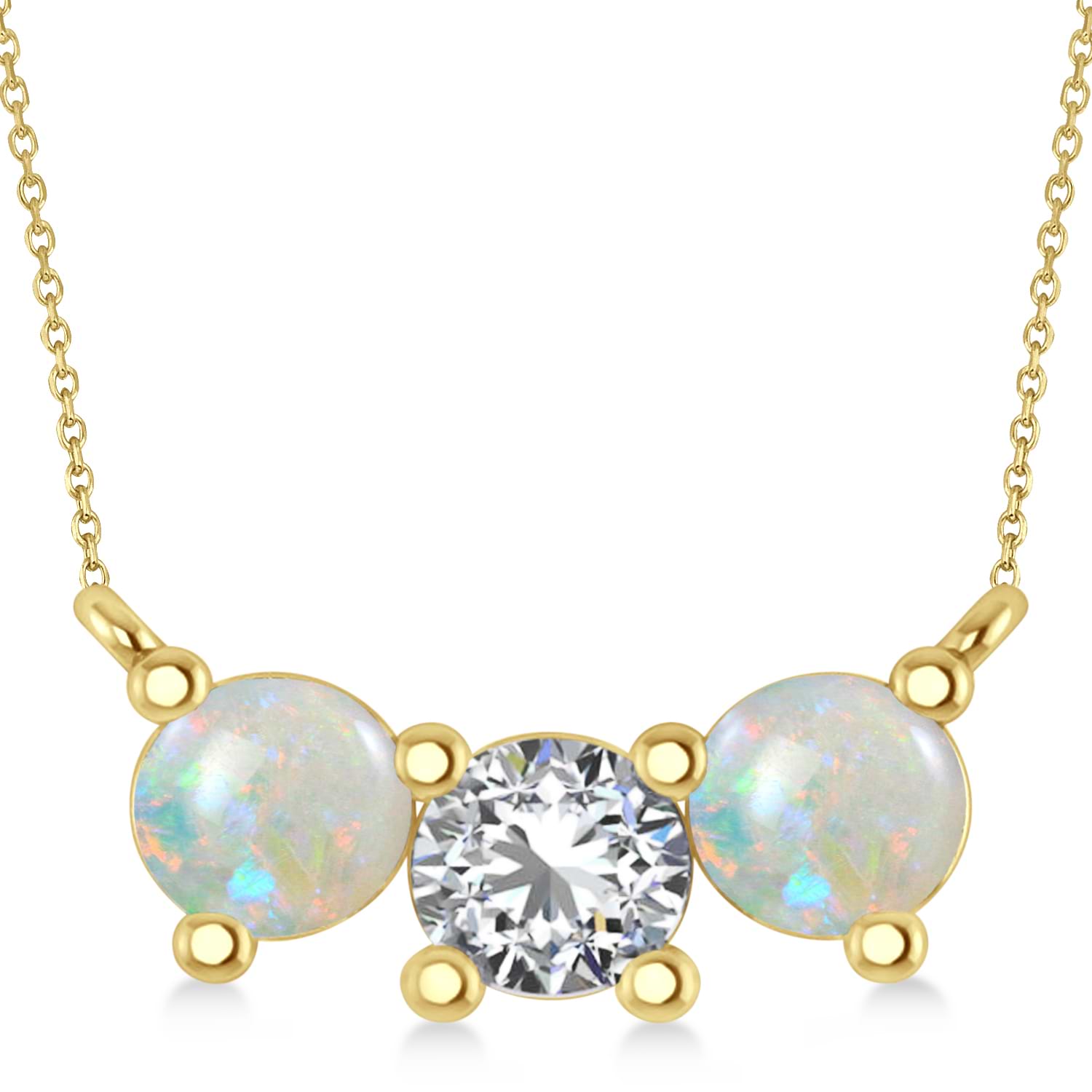 Three Stone Diamond & Opal Pendant Necklace 14k Yellow Gold (1.50ct)