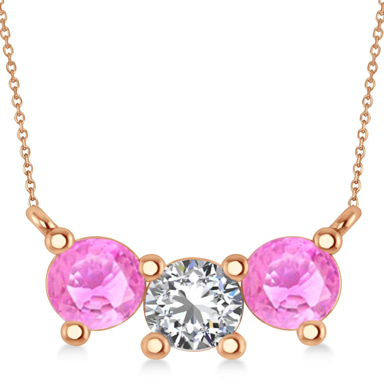 Three Stone Diamond & Pink Sapphire Pendant Necklace 14k Rose Gold (1.50ct)