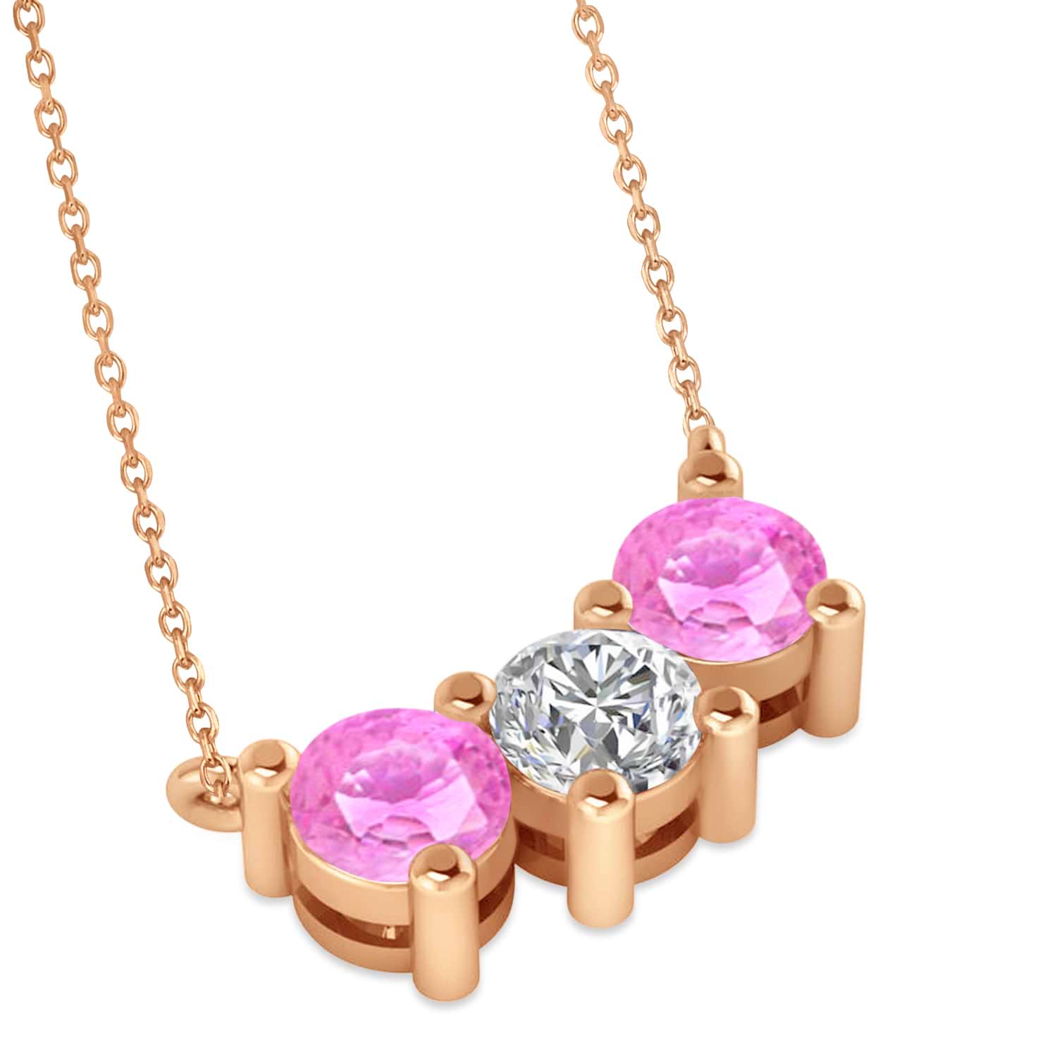 Three Stone Diamond & Pink Sapphire Pendant Necklace 14k Rose Gold (1.50ct)