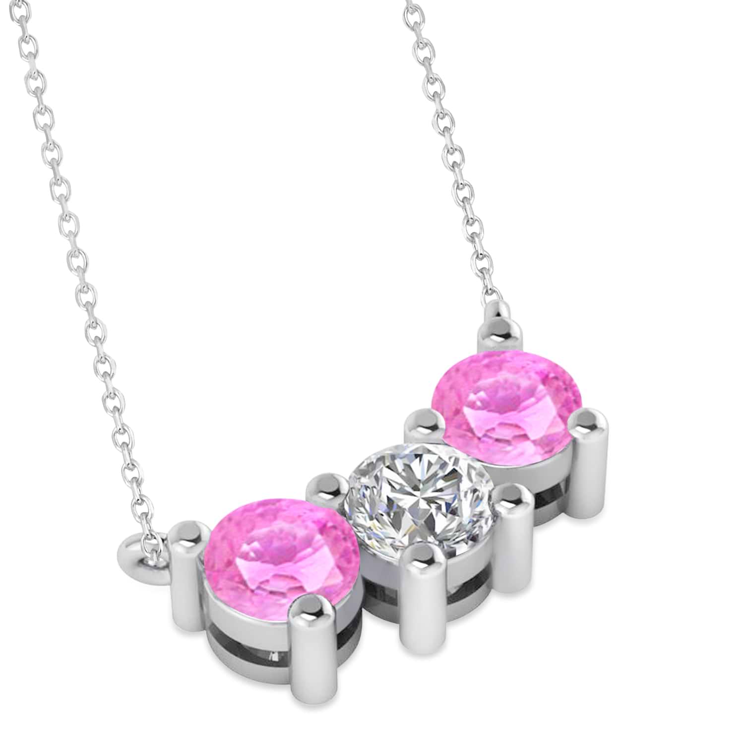 Three Stone Diamond & Pink Sapphire Pendant Necklace 14k White Gold (1.50ct)
