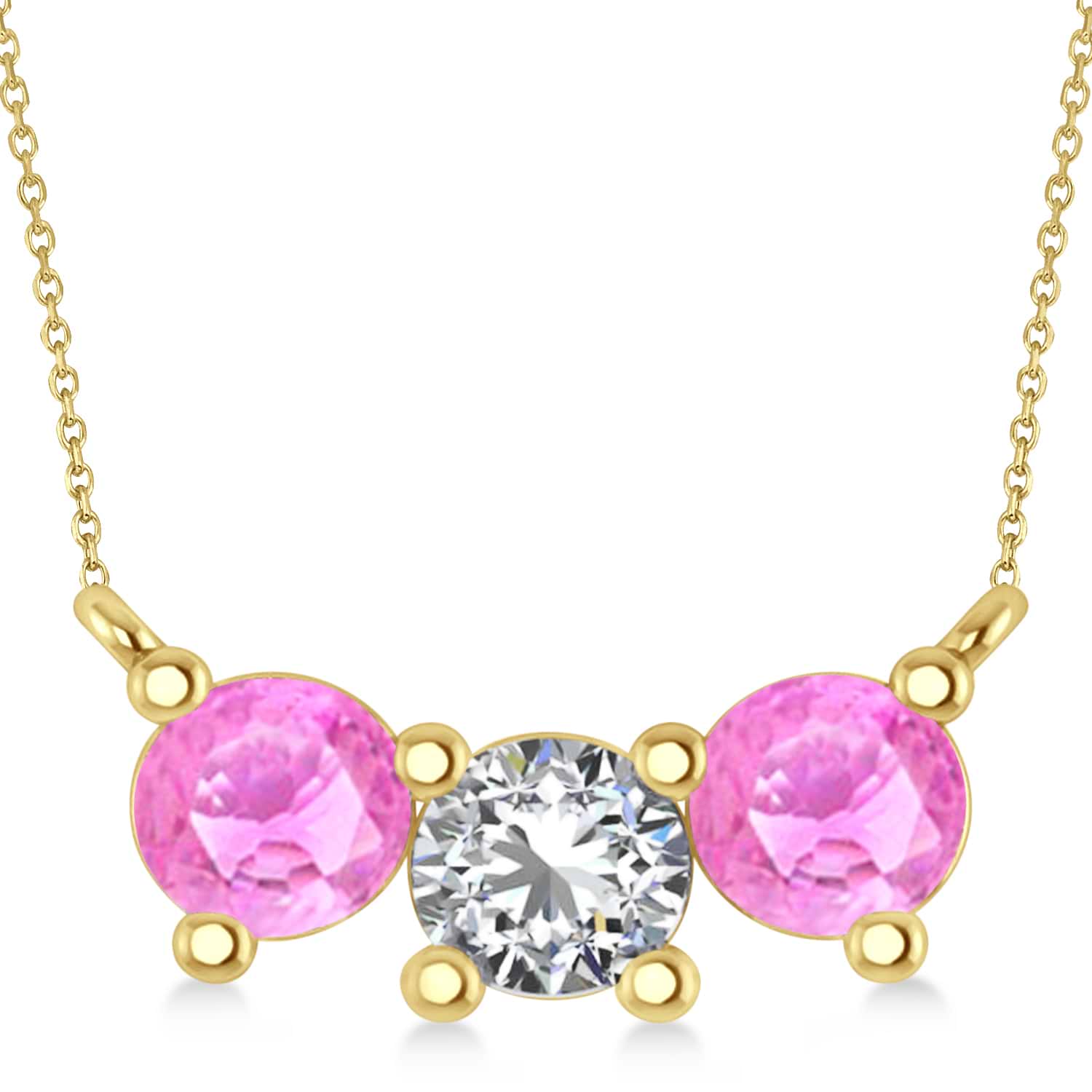 Three Stone Diamond & Pink Sapphire Pendant Necklace 14k Yellow Gold (1.50ct)