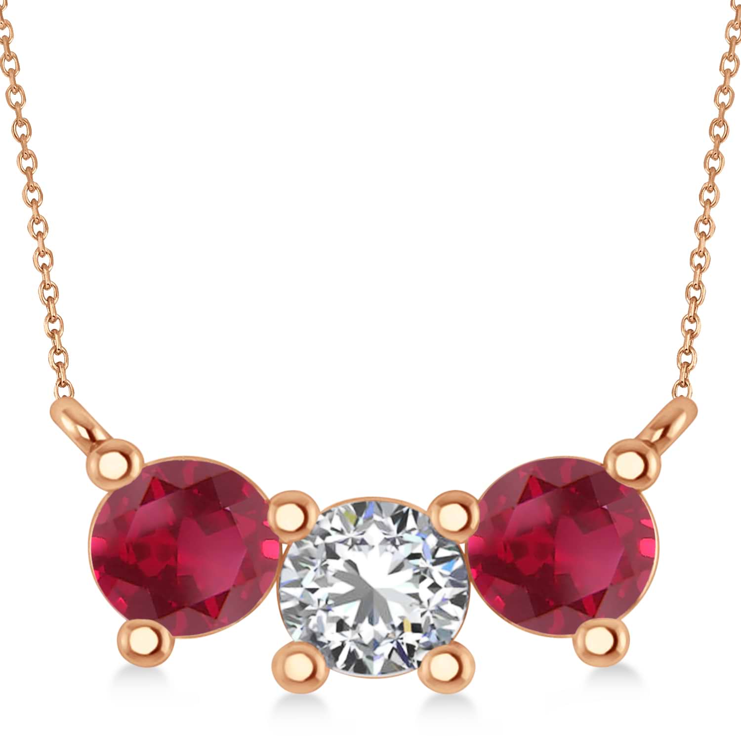 Three Stone Diamond & Ruby Pendant Necklace 14k Rose Gold (1.50ct)