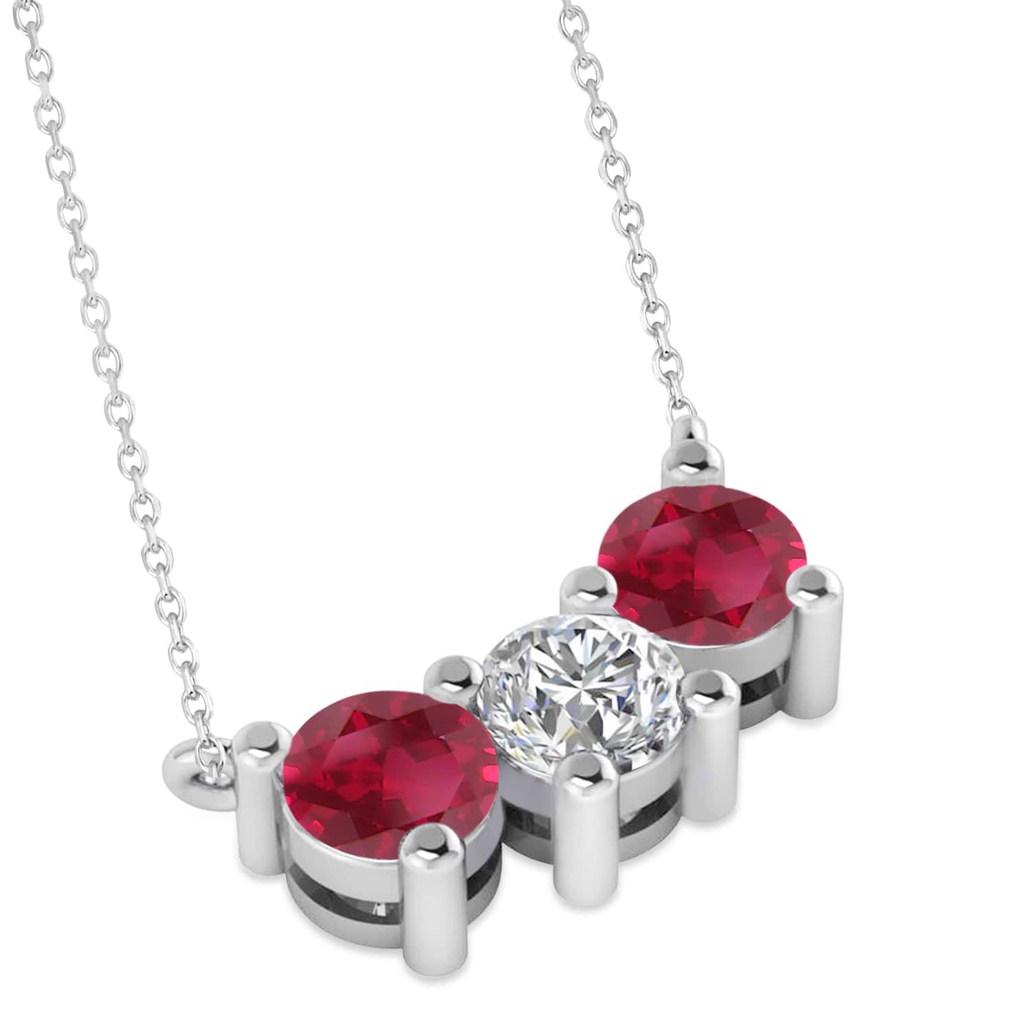 Three Stone Diamond & Ruby Pendant Necklace 14k White Gold (1.50ct)