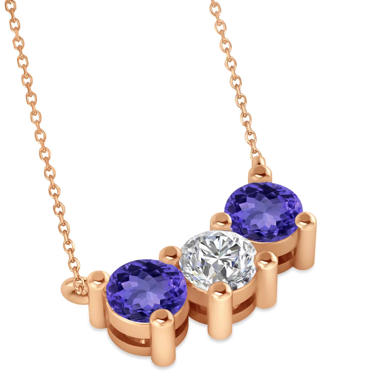 Three Stone Diamond & Tanzanite Pendant Necklace 14k Rose Gold (1.50ct)