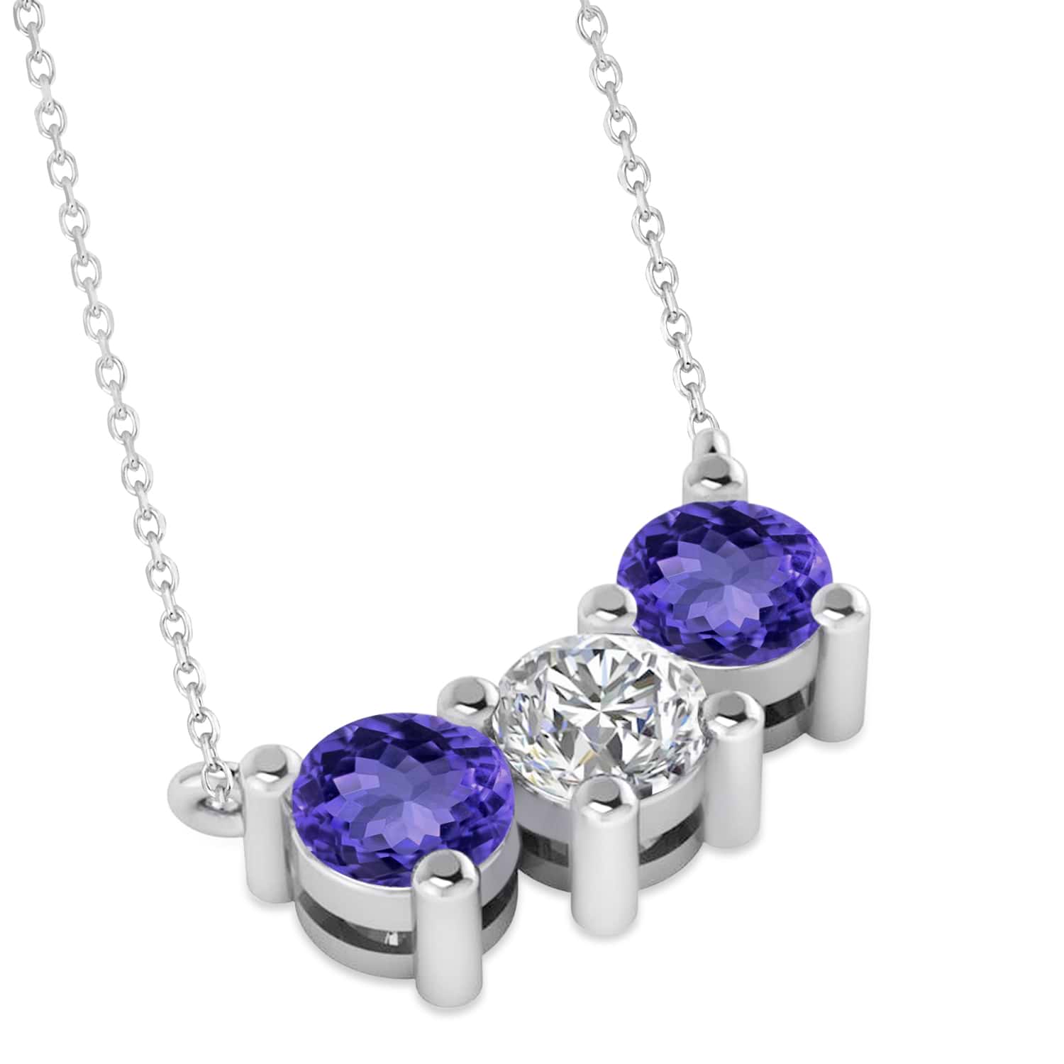 Three Stone Diamond & Tanzanite Pendant Necklace 14k White Gold (1.50ct)