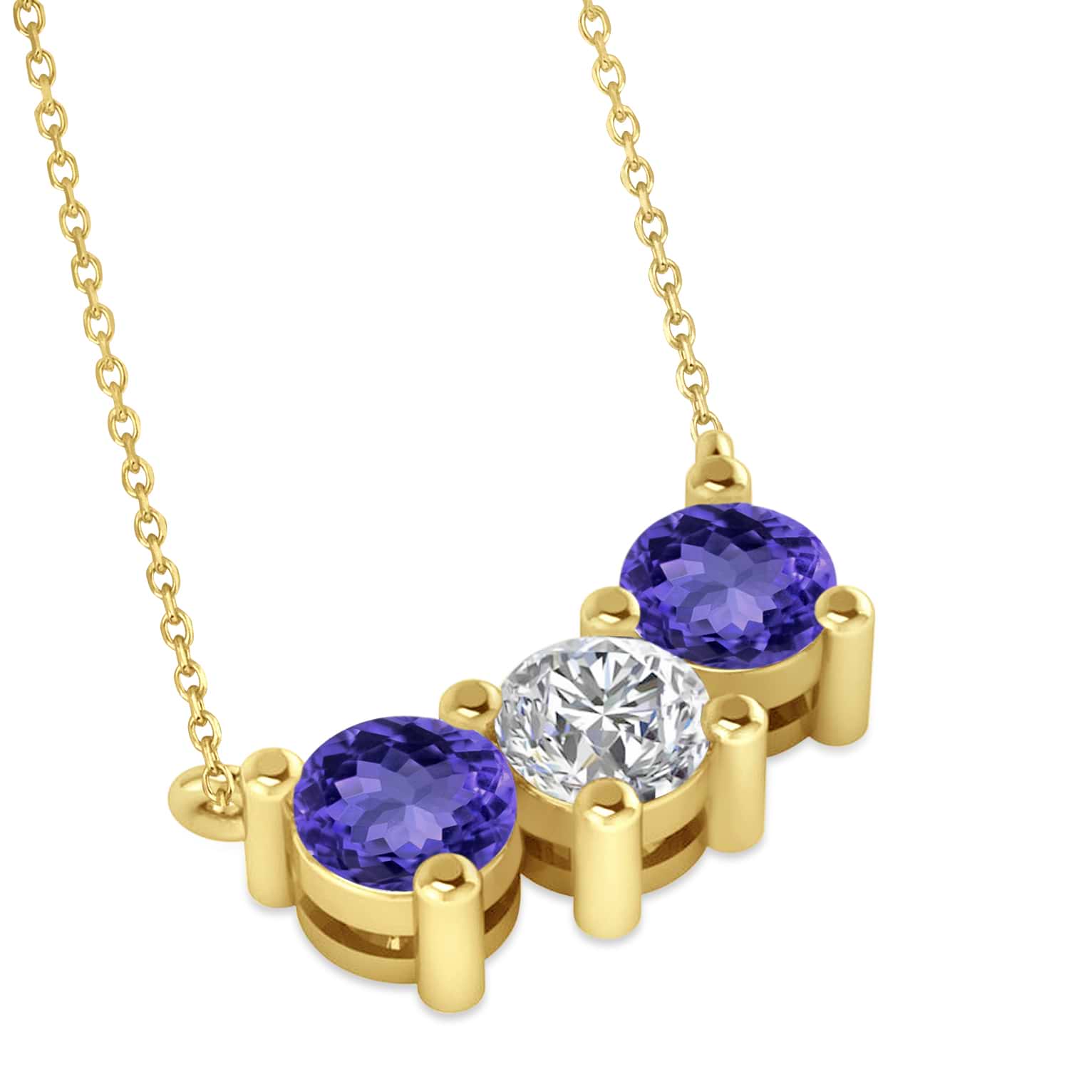 Three Stone Diamond & Tanzanite Pendant Necklace 14k Yellow Gold (1.50ct)