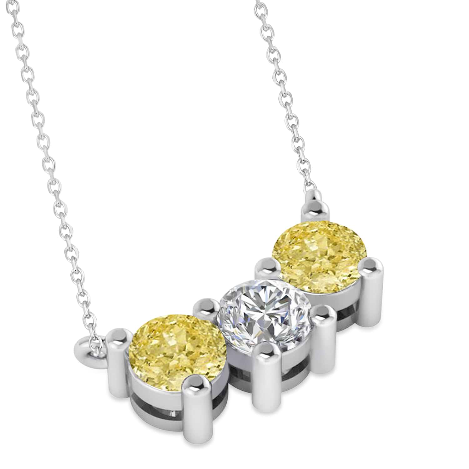 Three Stone Diamond & Yellow Diamond Pendant Necklace 14k White Gold (1.50ct)