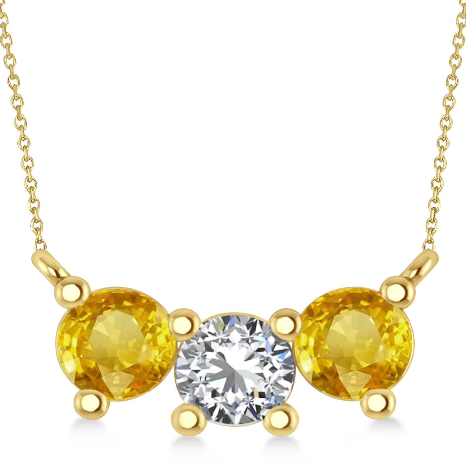 Three Stone Diamond & Yellow Sapphire Pendant Necklace 14k Yellow Gold (1.50ct)