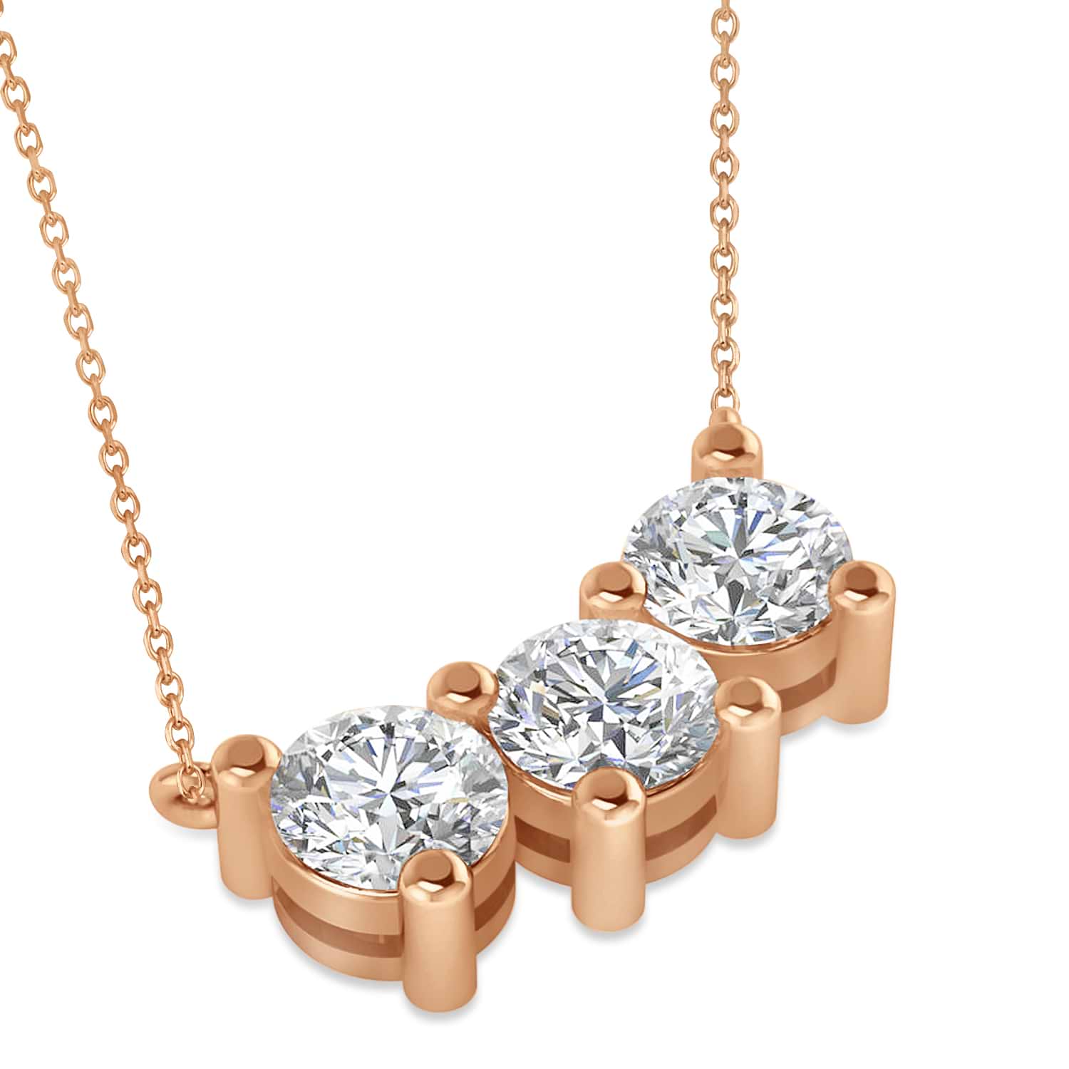 Three Stone Diamond Pendant Necklace 14k Rose Gold (3.00ct)