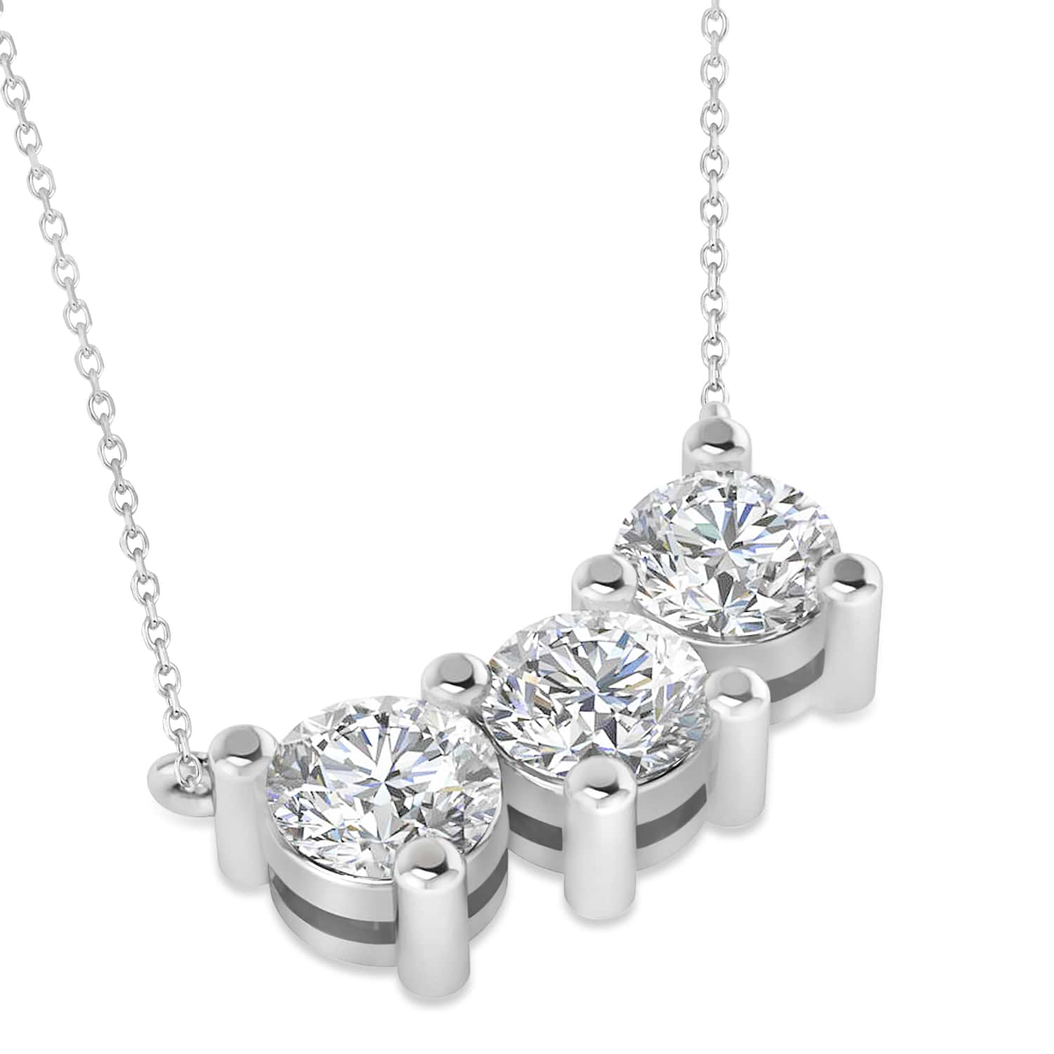 Three Stone Diamond Pendant Necklace 14k White Gold (3.00ct)