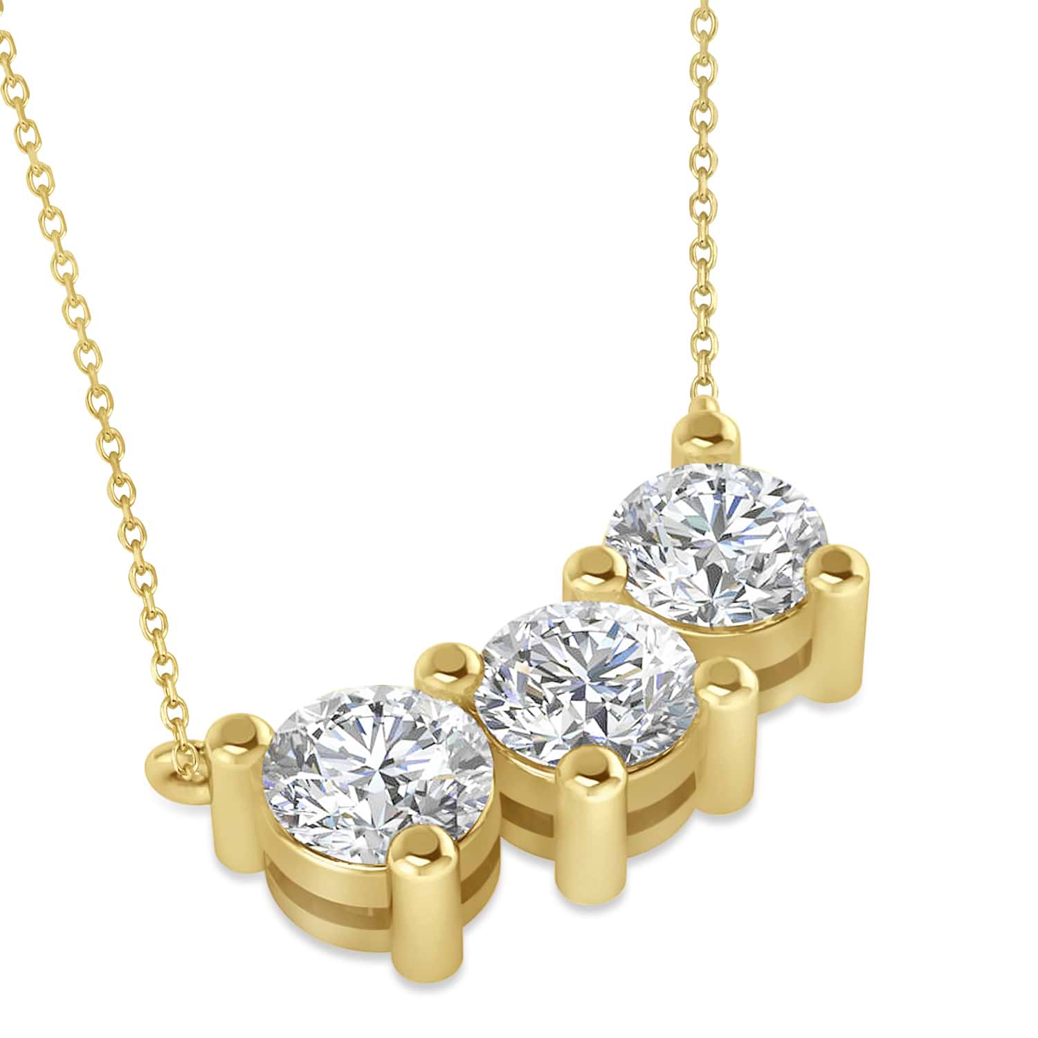 Three Stone Diamond Pendant Necklace 14k Yellow Gold (3.00ct)
