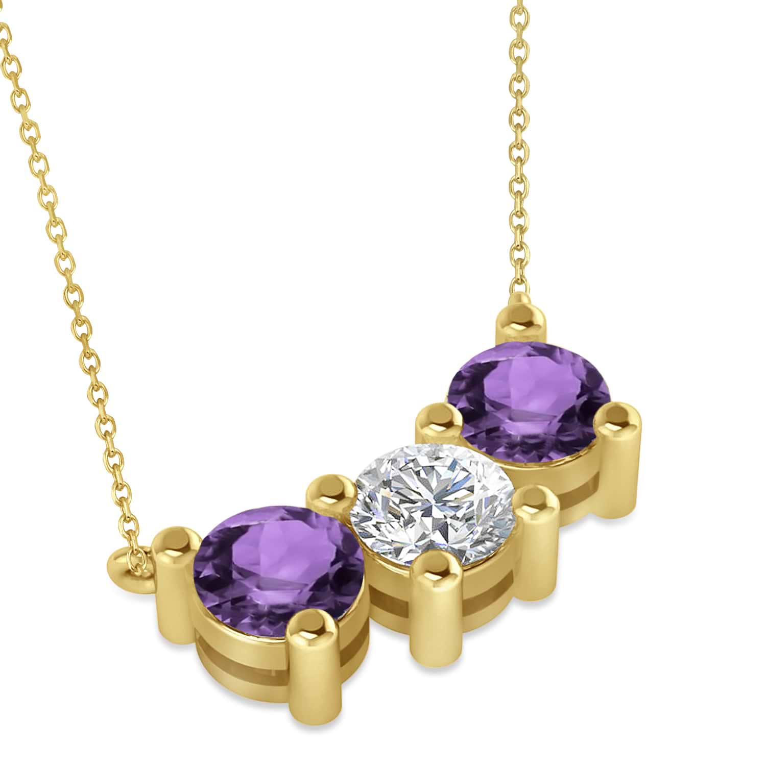 Three Stone Diamond & Amethyst Pendant Necklace 14k Yellow Gold (3.00ct)