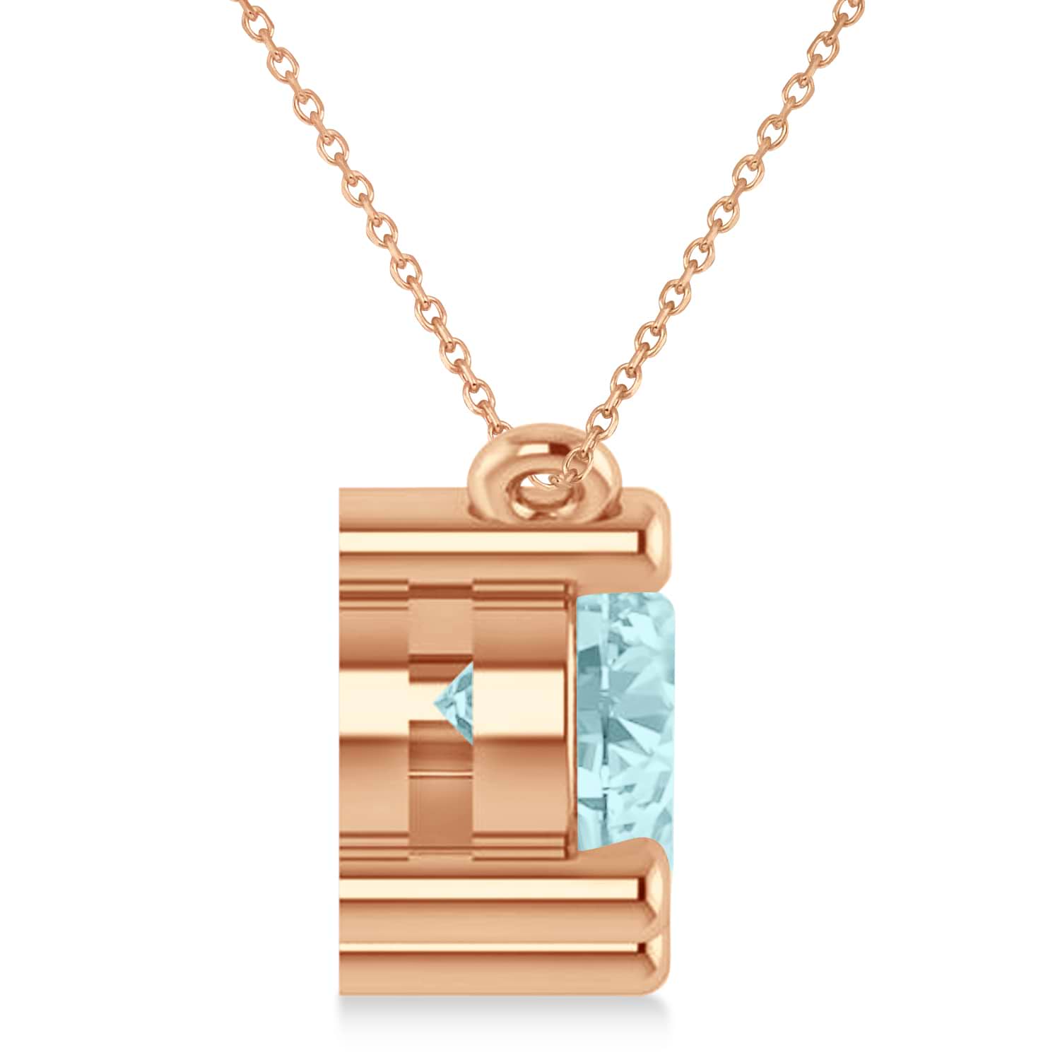 Three Stone Diamond & Aquamarine Pendant Necklace 14k Rose Gold (3.00ct)