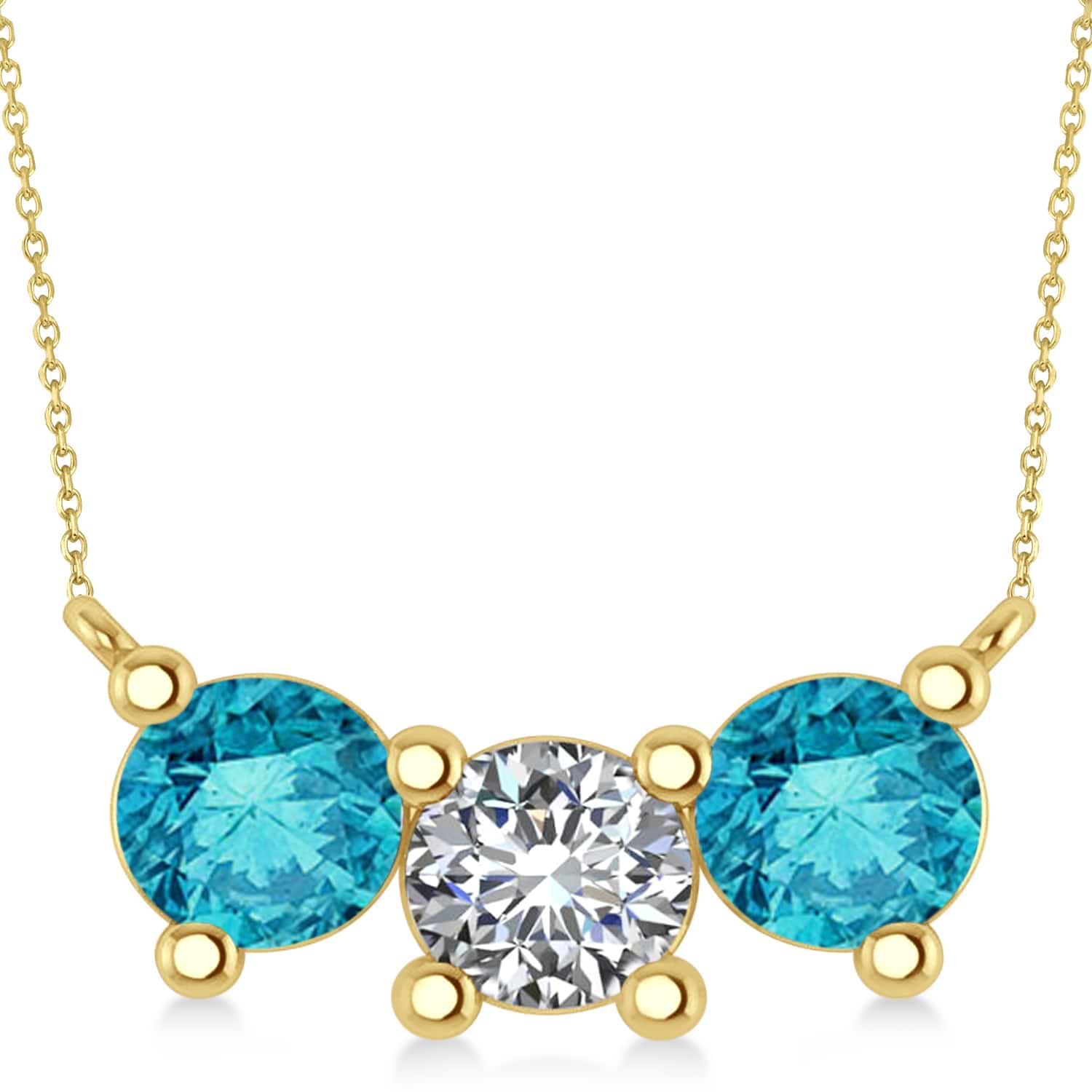 Three Stone Diamond & Blue Diamond Pendant Necklace 14k Yellow Gold (3.00ct)