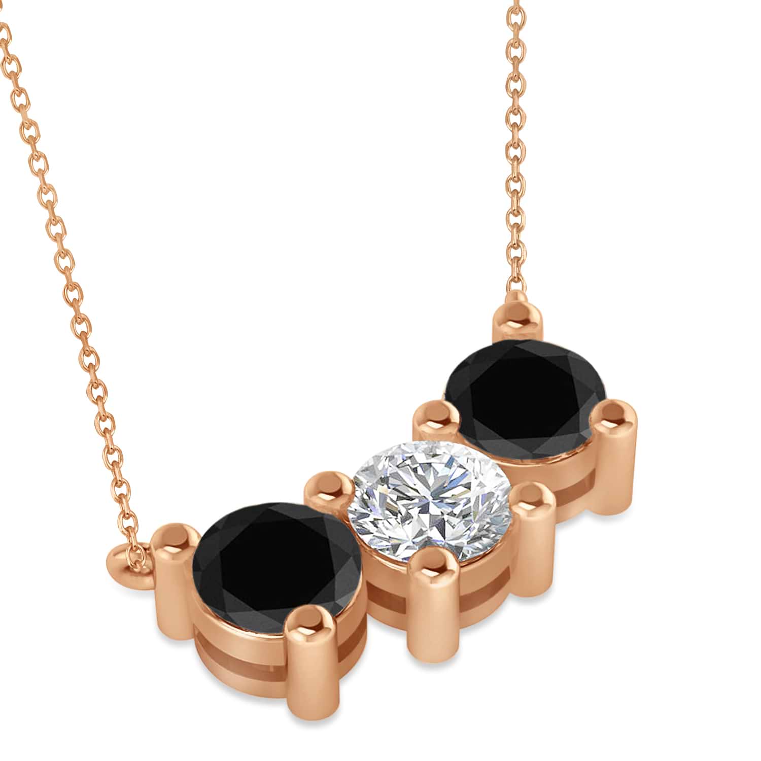 Three Stone Diamond & Black Diamond Pendant Necklace 14k Rose Gold (3.00ct)