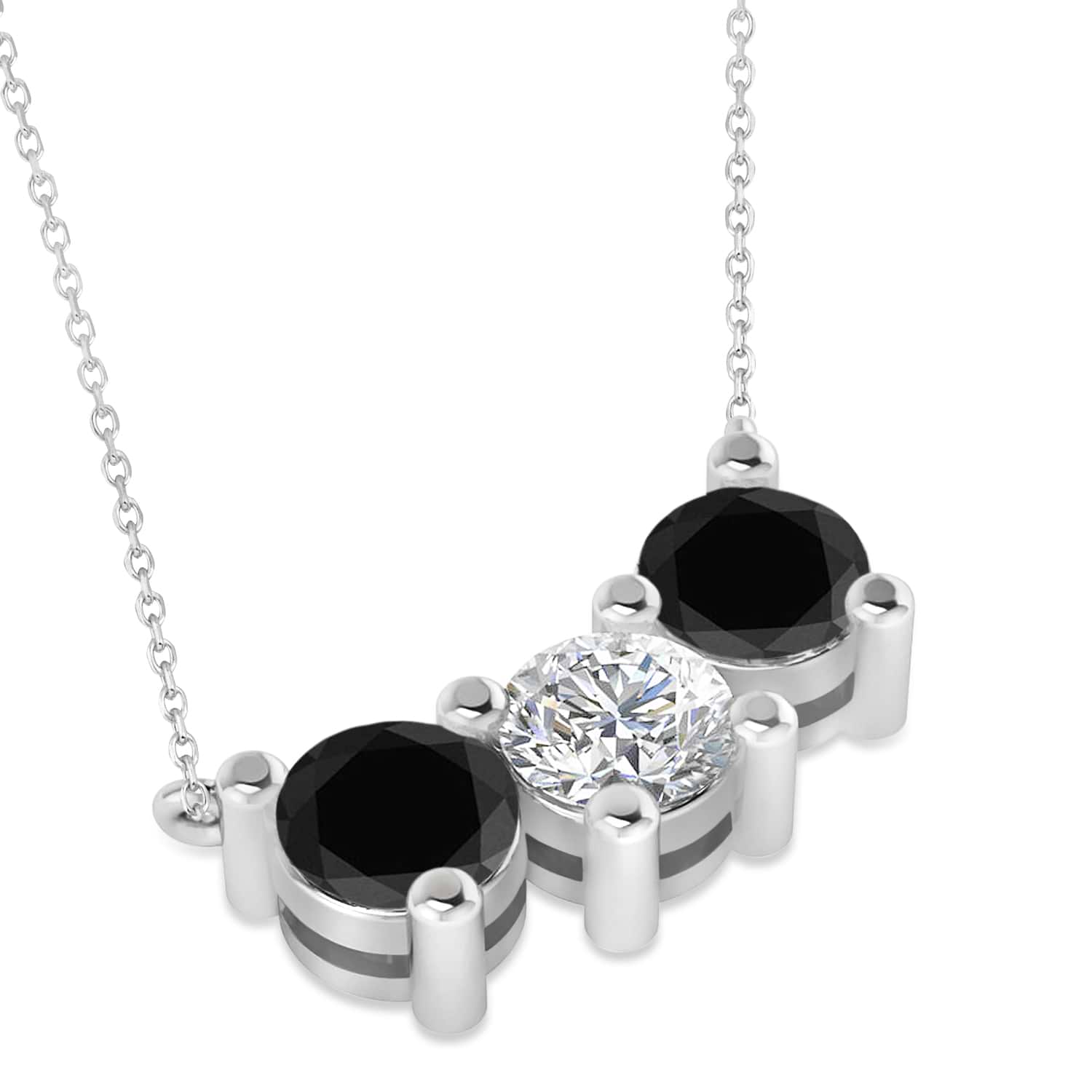 Three Stone Diamond & Black Diamond Pendant Necklace 14k White Gold (3.00ct)