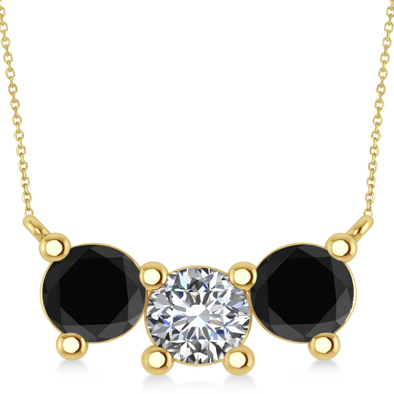 Three Stone Diamond & Black Diamond Pendant Necklace 14k Yellow Gold (3.00ct)