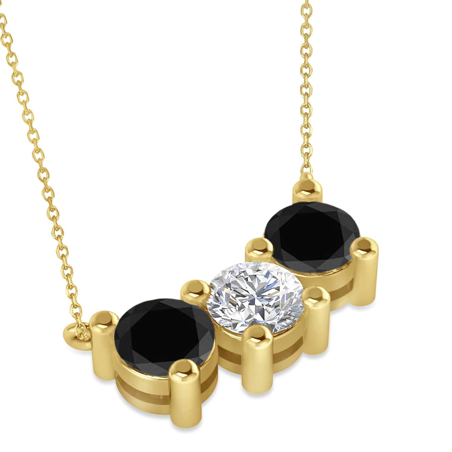 Three Stone Diamond & Black Diamond Pendant Necklace 14k Yellow Gold (3.00ct)