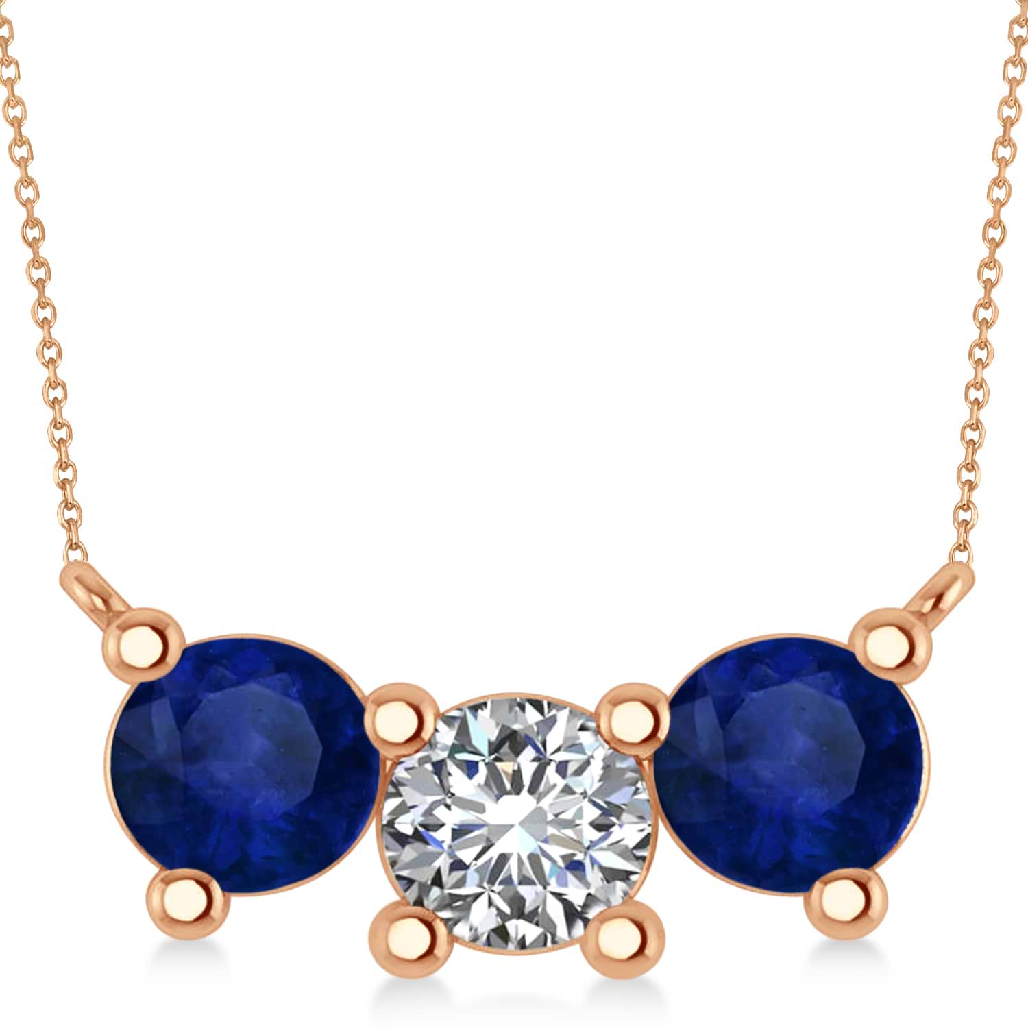 Three Stone Diamond & Blue Sapphire Pendant Necklace 14k Rose Gold (3.00ct)