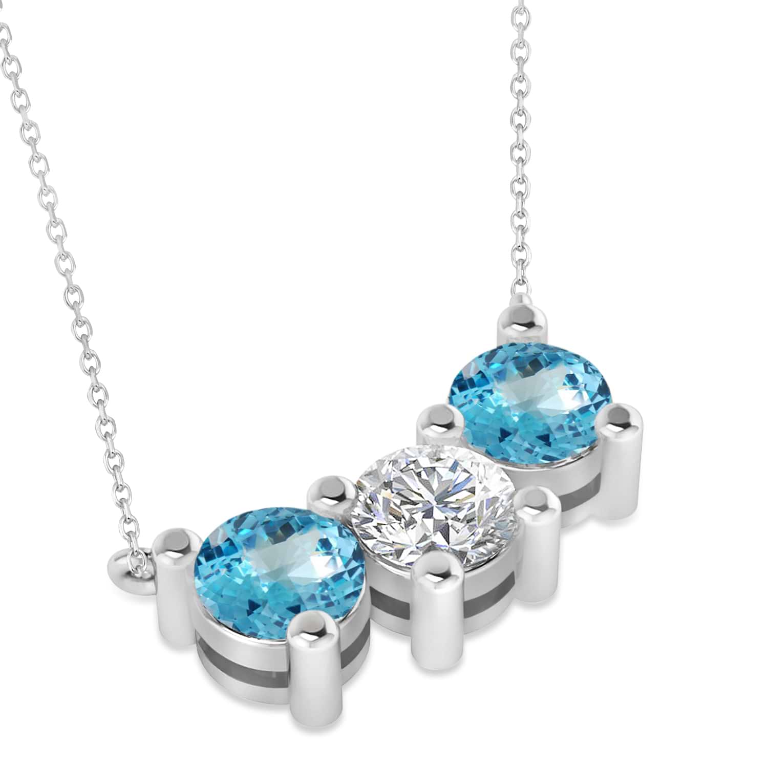 Three Stone Diamond & Blue Topaz Pendant Necklace 14k White Gold (3.00ct)