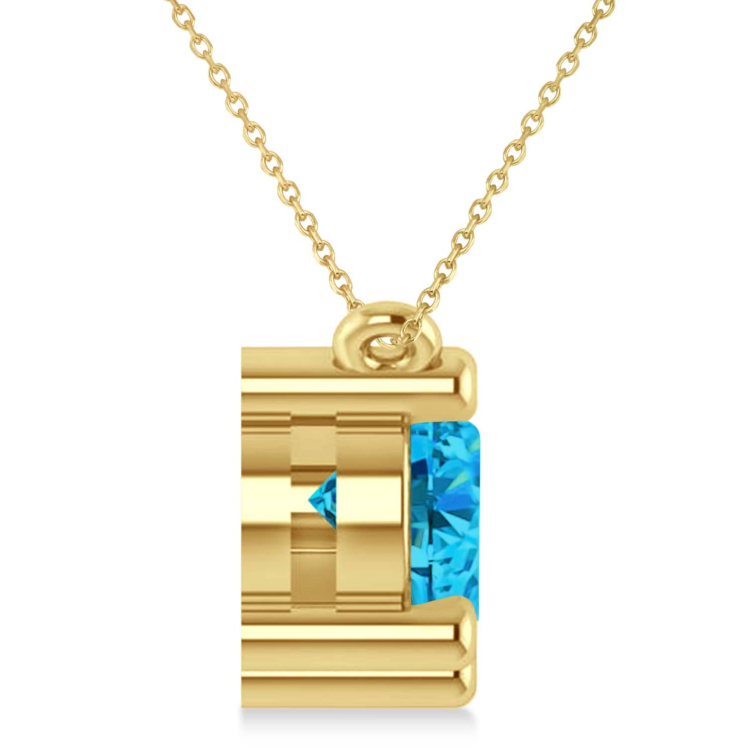Three Stone Diamond & Blue Topaz Pendant Necklace 14k Yellow Gold (3.00ct)