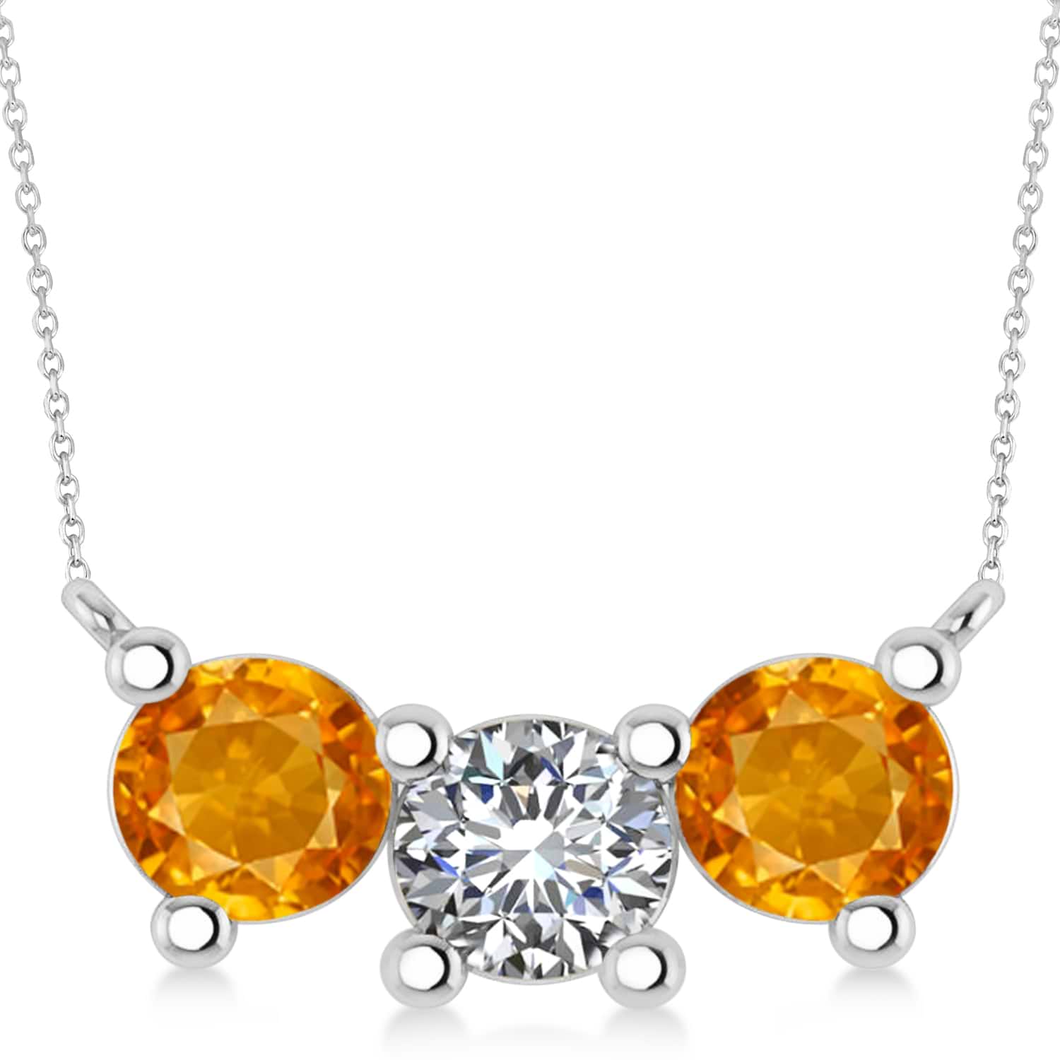 Three Stone Diamond & Citrine Pendant Necklace 14k White Gold (3.00ct)
