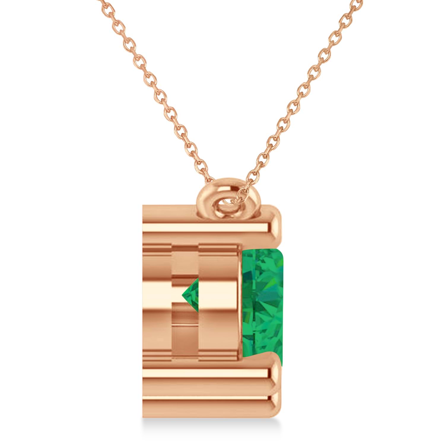 Three Stone Diamond & Emerald Pendant Necklace 14k Rose Gold (3.00ct)