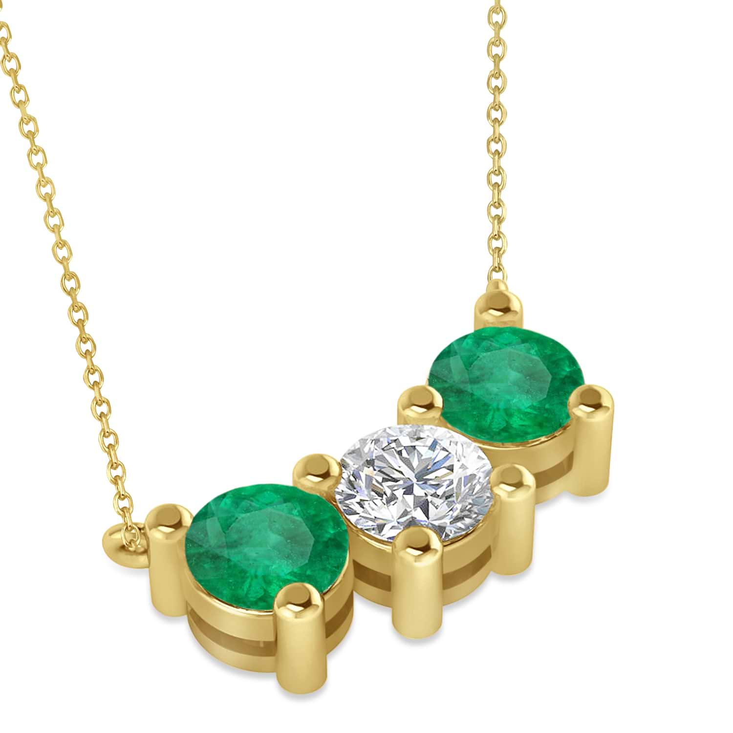Three Stone Diamond & Emerald Pendant Necklace 14k Yellow Gold (3.00ct)