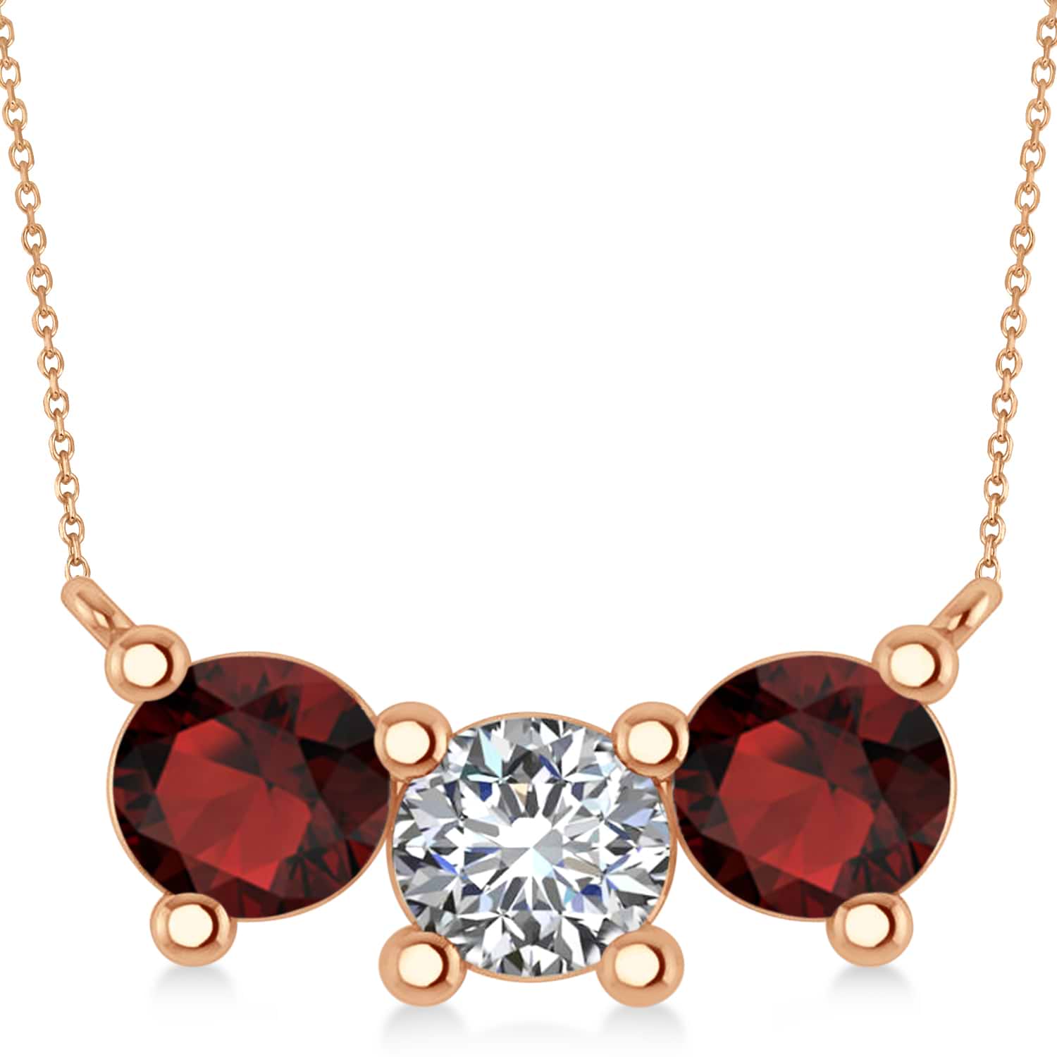 Three Stone Diamond & Garnet Pendant Necklace 14k Rose Gold (3.00ct)