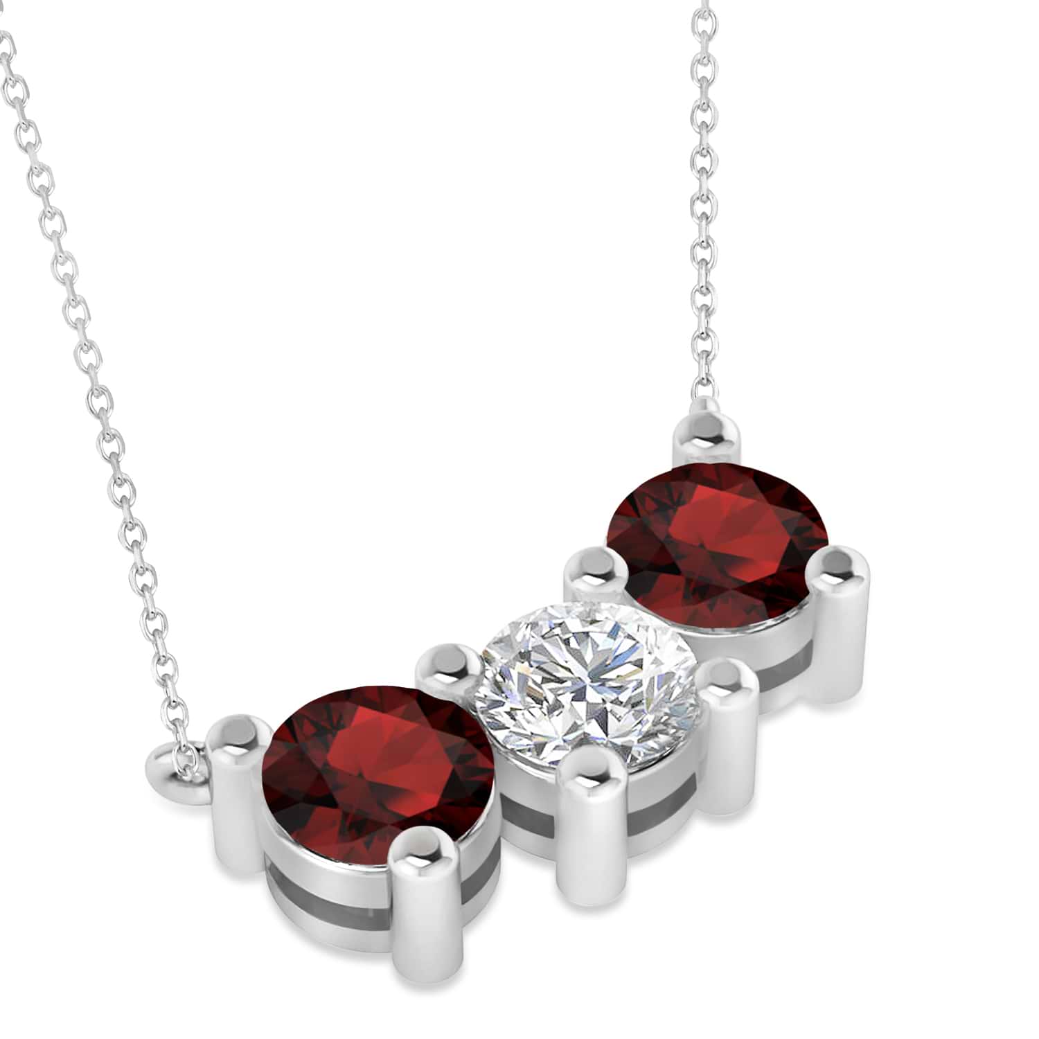 Three Stone Diamond & Garnet Pendant Necklace 14k White Gold (3.00ct)