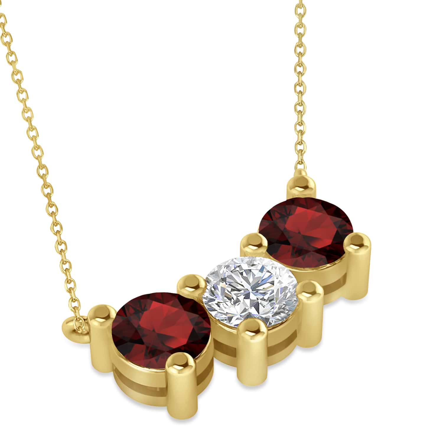 Three Stone Diamond & Garnet Pendant Necklace 14k Yellow Gold (3.00ct)