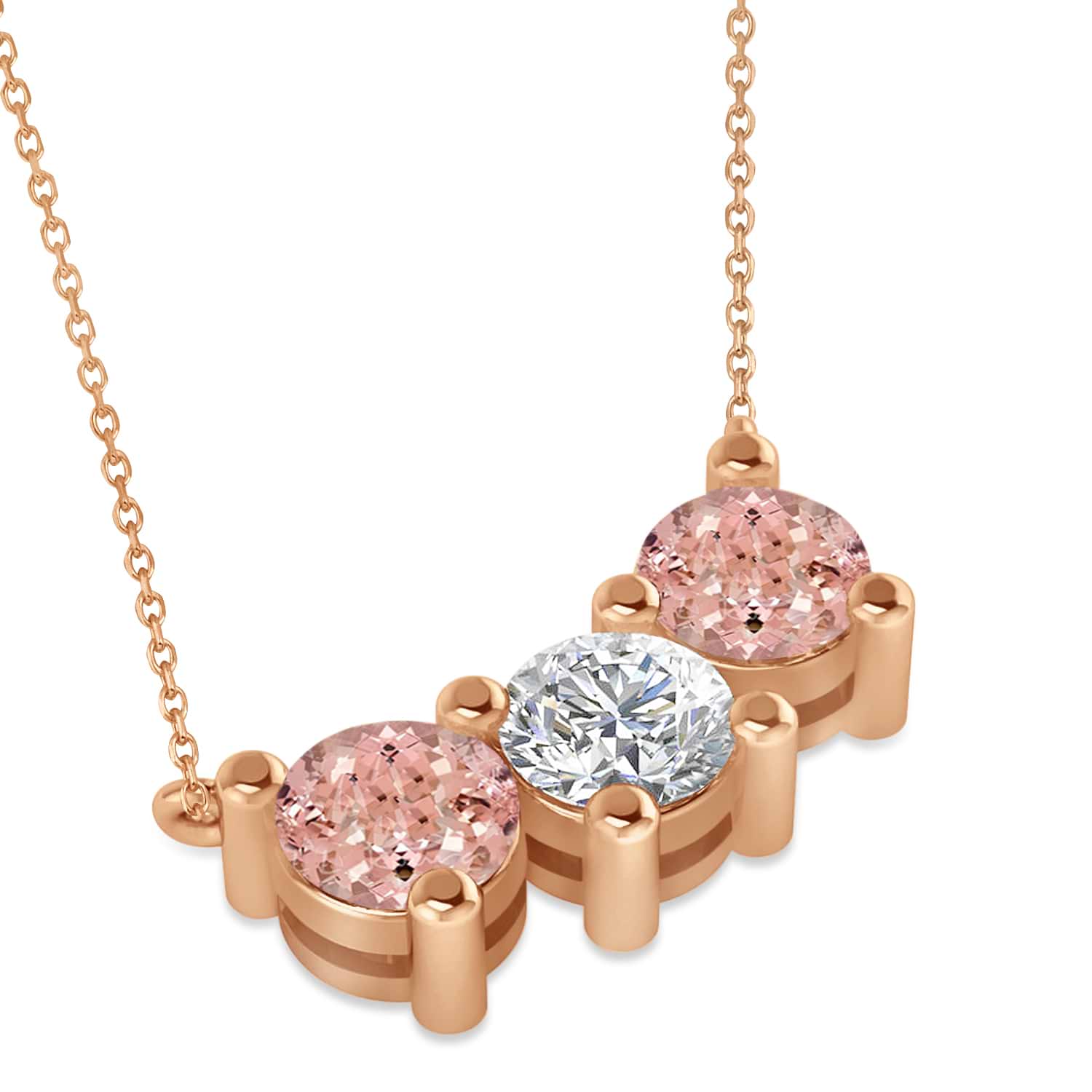 Three Stone Diamond & Morganite Pendant Necklace 14k Rose Gold (3.00ct)