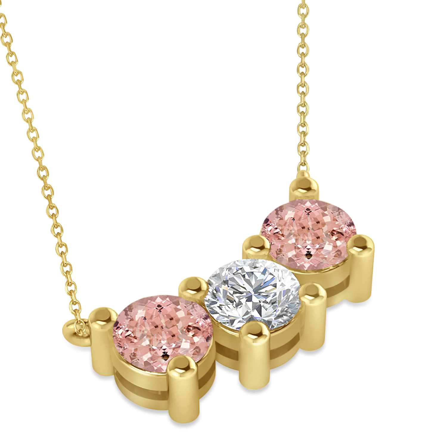 Three Stone Diamond & Morganite Pendant Necklace 14k Yellow Gold (3.00ct)