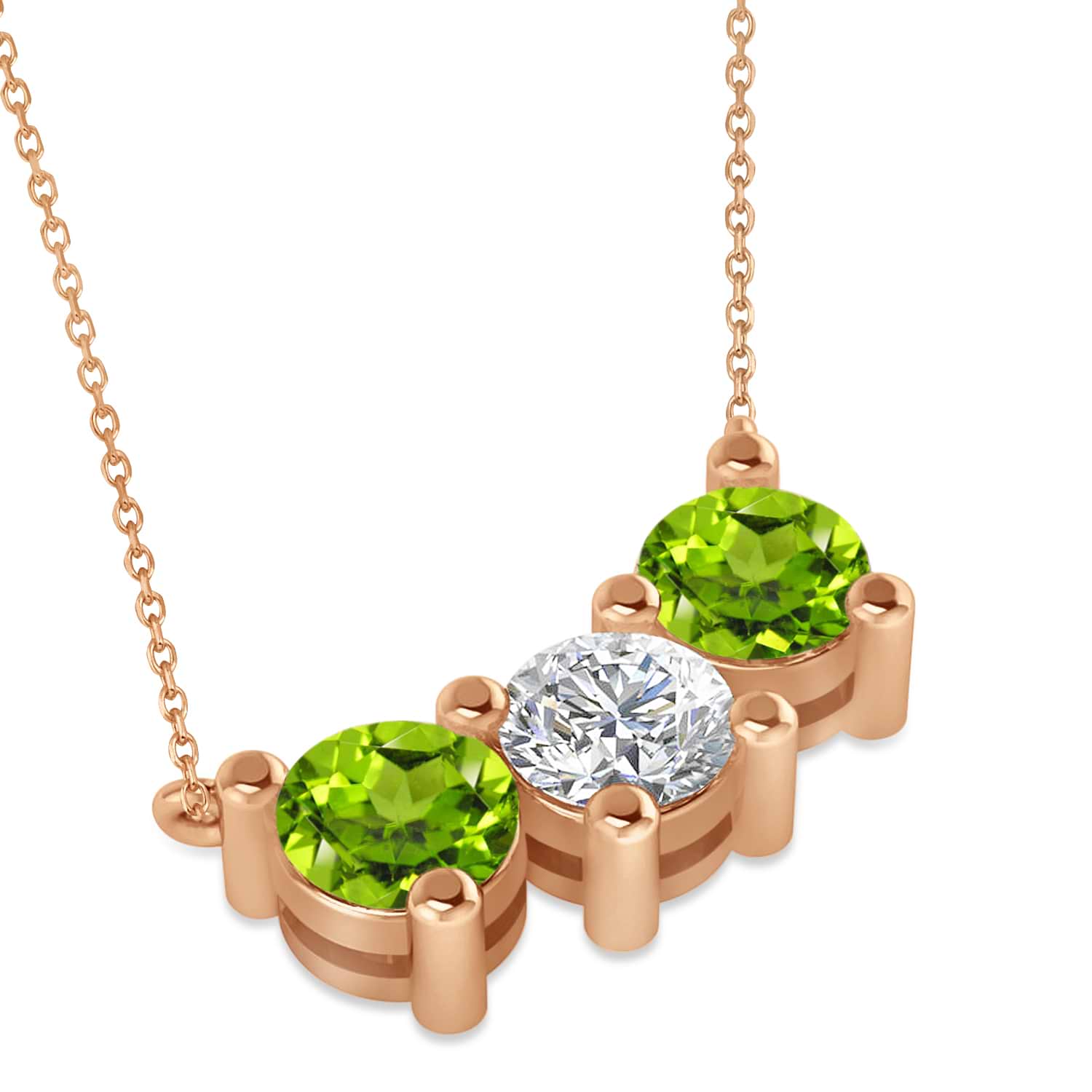 Three Stone Diamond & Peridot Pendant Necklace 14k Rose Gold (3.00ct)