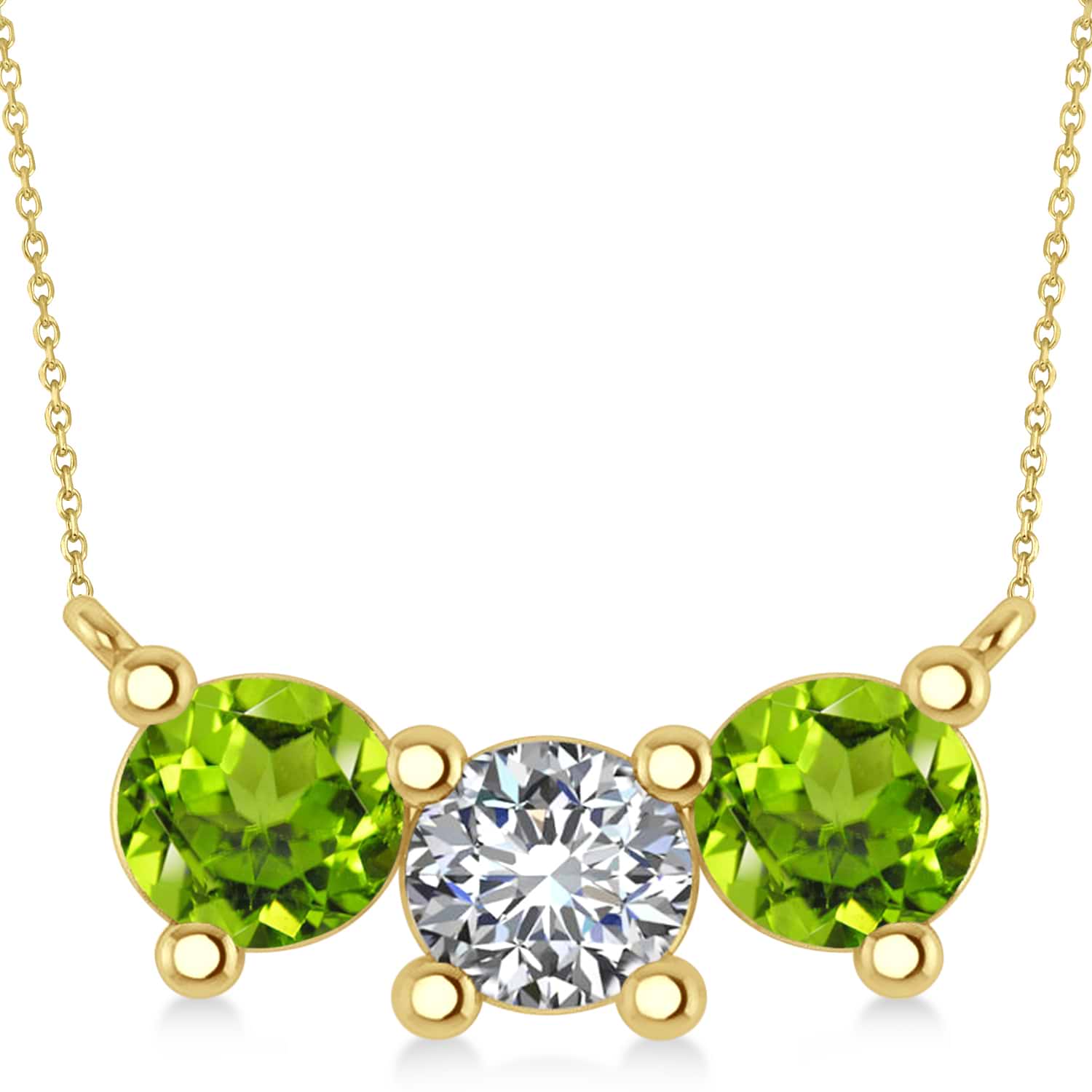 Three Stone Diamond & Peridot Pendant Necklace 14k Yellow Gold (3.00ct)