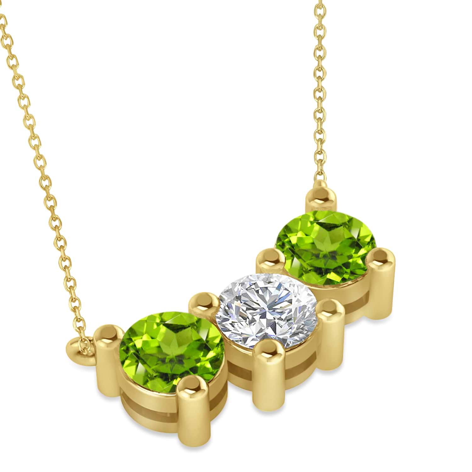 Three Stone Diamond & Peridot Pendant Necklace 14k Yellow Gold (3.00ct)