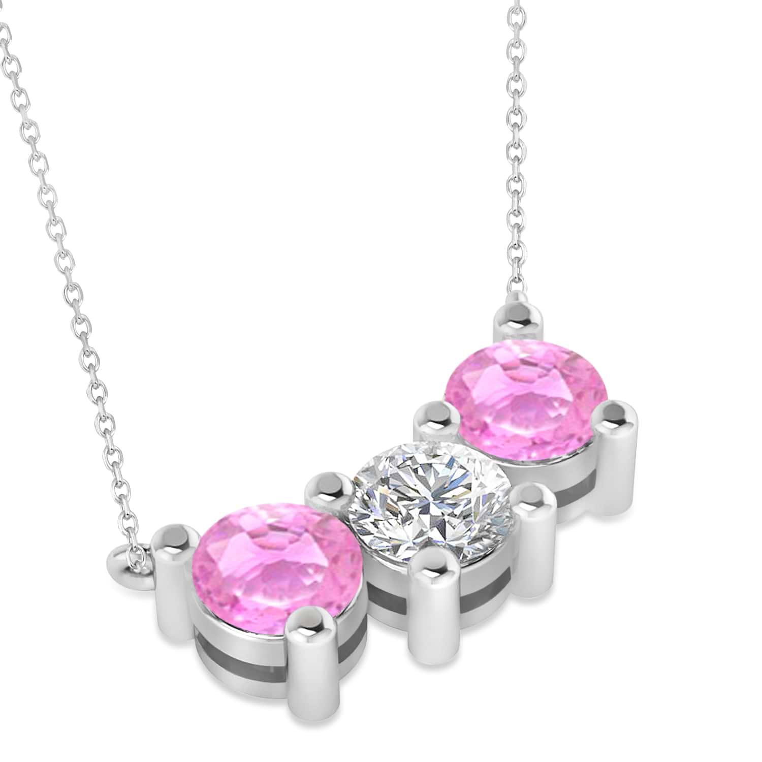 Three Stone Diamond & Pink Sapphire Pendant Necklace 14k White Gold (3.00ct)